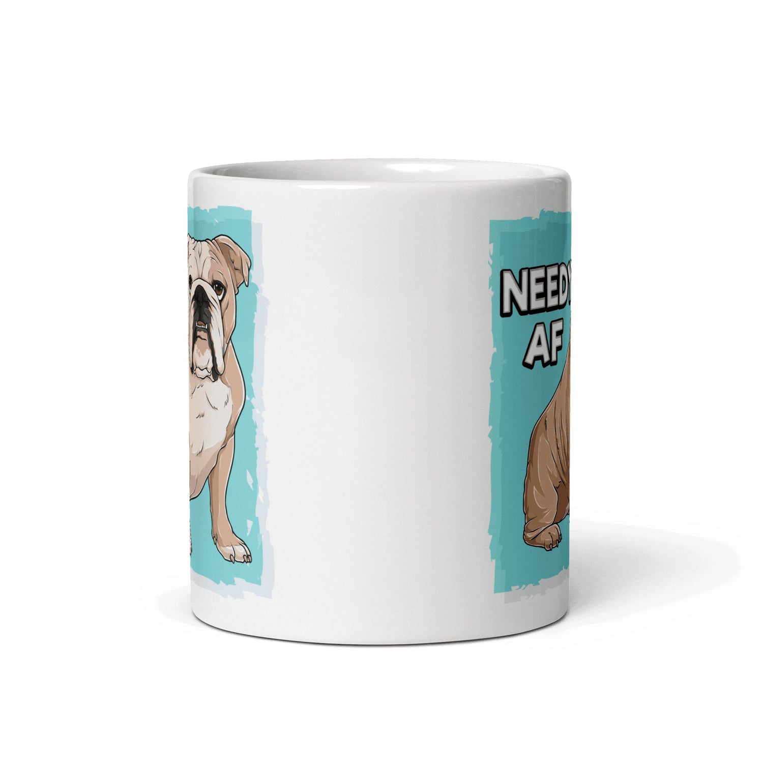 "Adopt A Personal Stalker" English Bulldog Mug | Fawn & White Colored