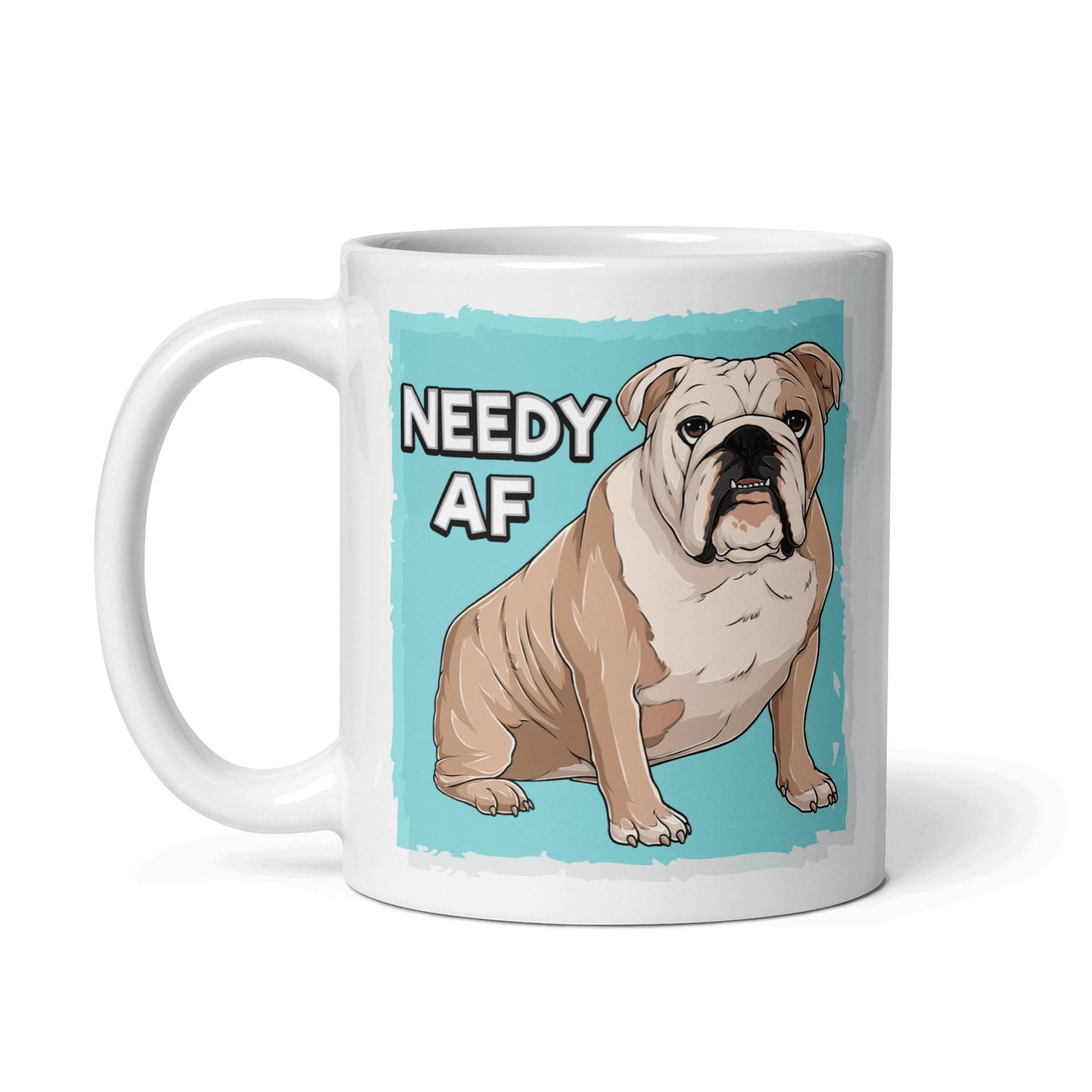 "Adopt A Personal Stalker" English Bulldog Mug | Fawn & White Colored