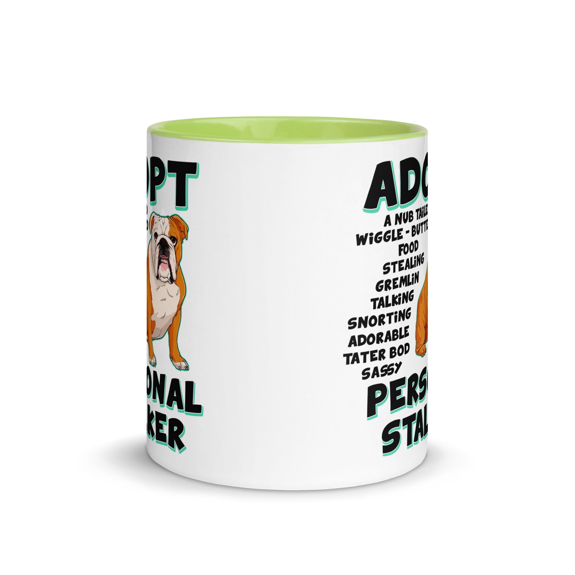 "Adopt A Personal Stalker" English Bulldog Mug | Red & White Colored