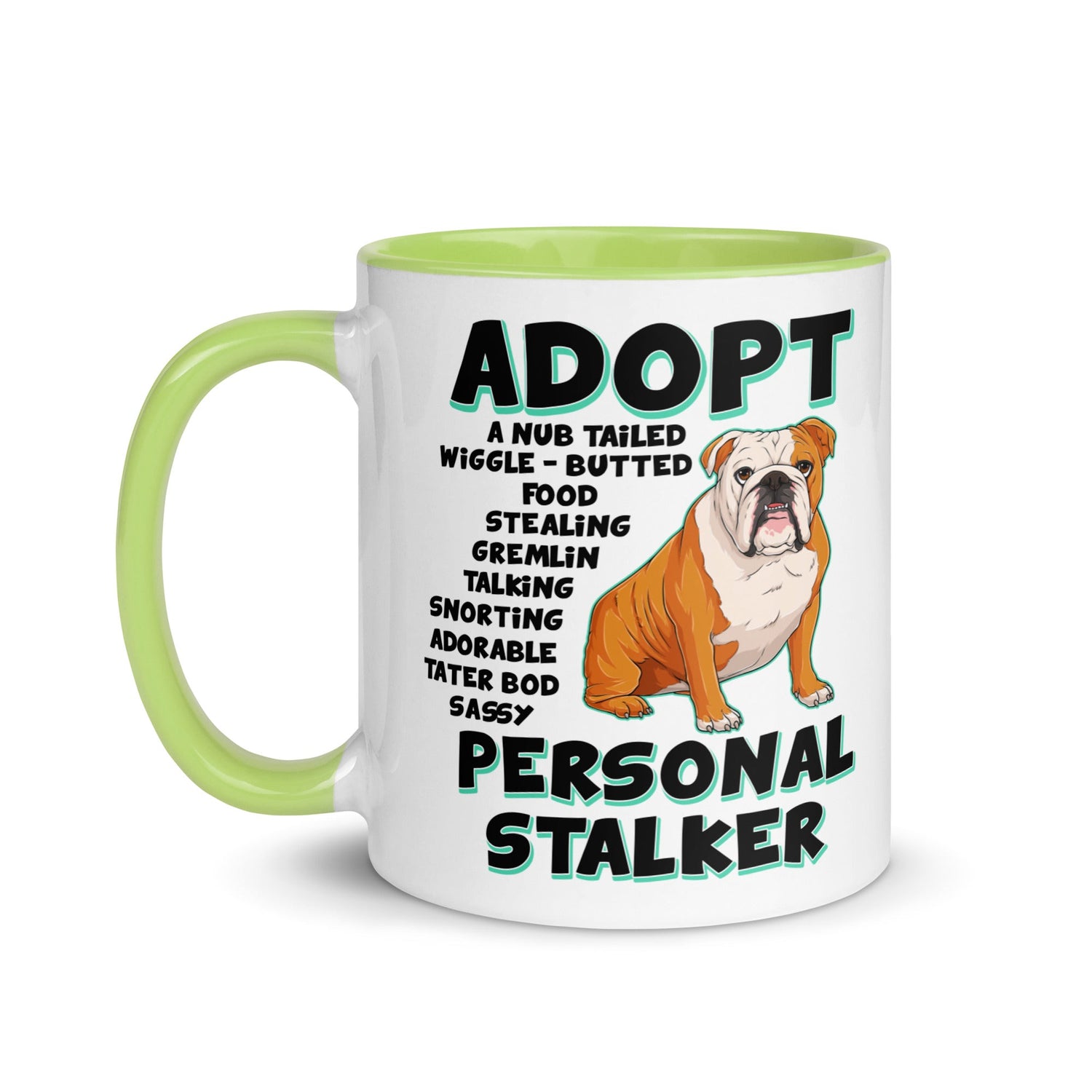 "Adopt A Personal Stalker" English Bulldog Mug | Red & White Colored