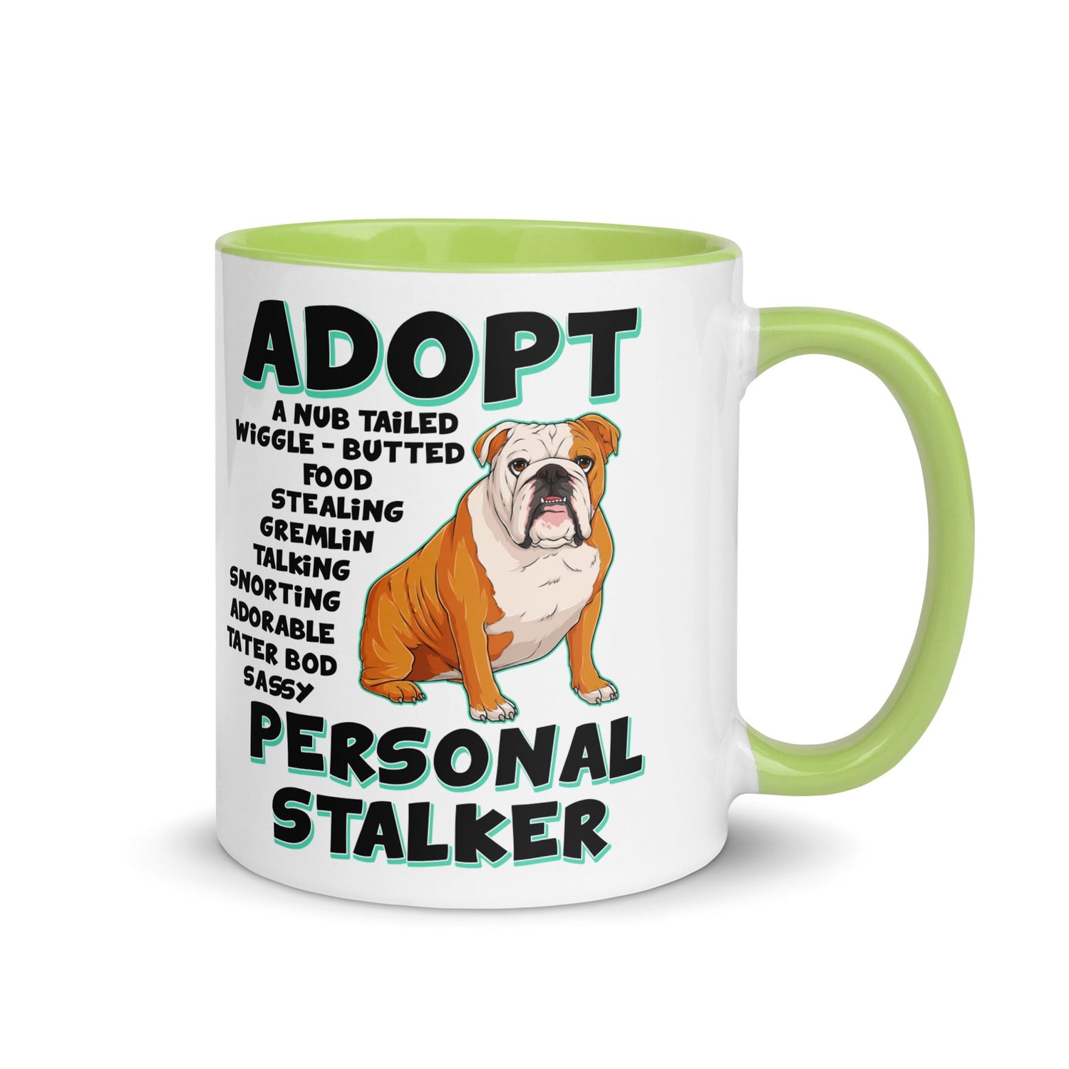 "Adopt A Personal Stalker" English Bulldog Mug | Red & White Colored