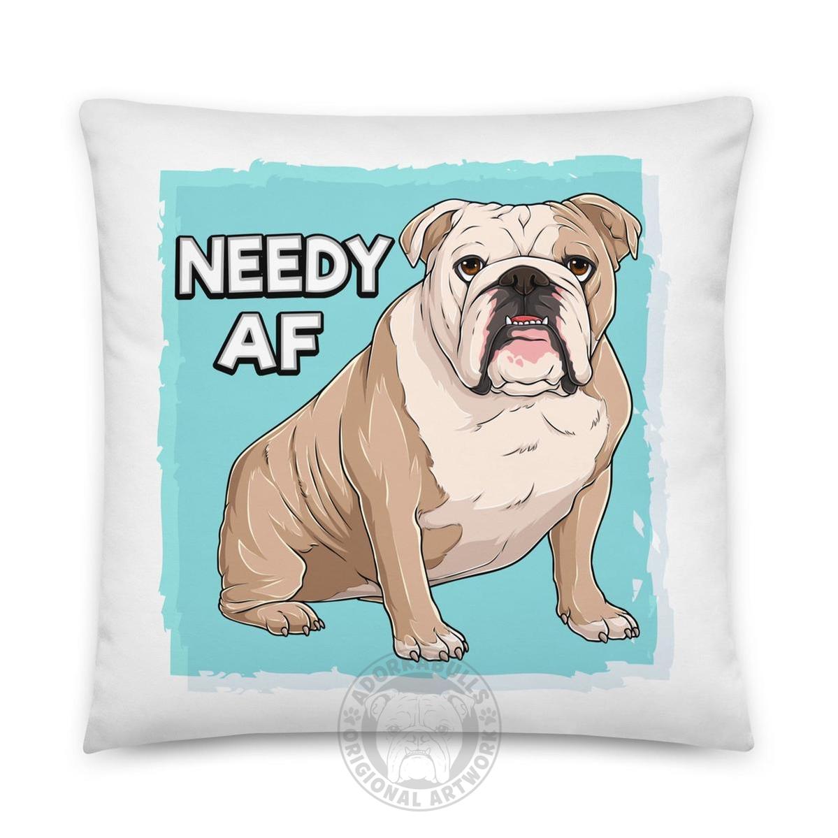 "Adopt A Personal Stalker" English Bulldog Throw Pillow | Fawn & White Colored