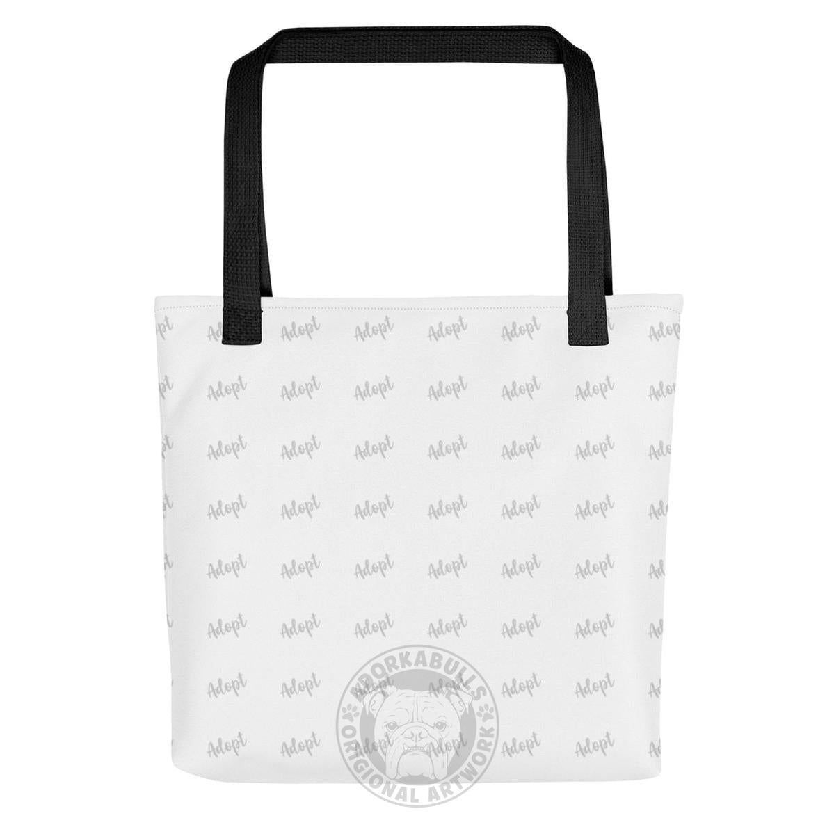 "Adopt A Personal Stalker" Female English Bulldog Tote Bag | Fawn & White Colored with Spina Bifida in Wheelchair