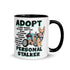 "Adopt A Personal Stalker" Female French Bulldog Mug | Fawn & White Colored with Spina Bifida in Wheelchair
