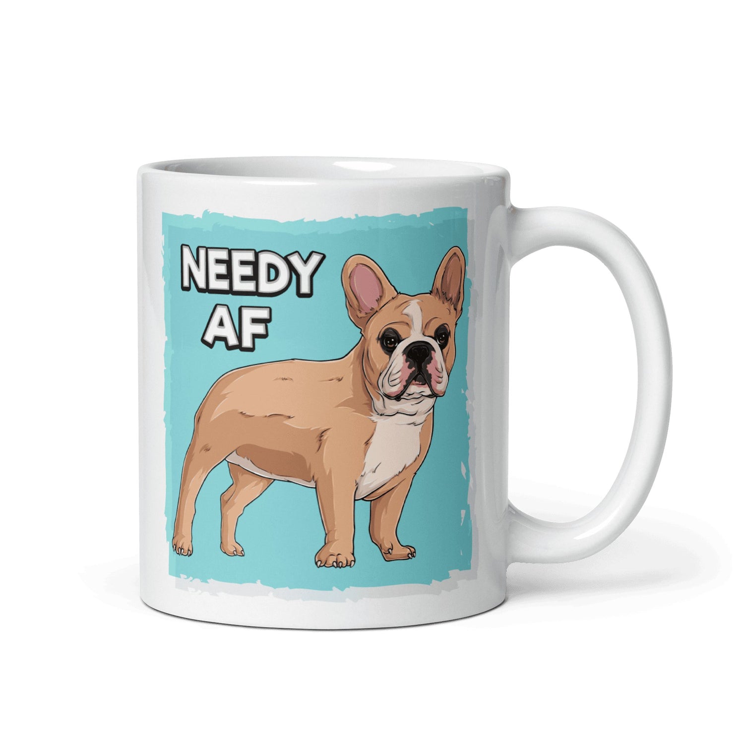 "Adopt A Personal Stalker" French Bulldog Mug | Fawn & White Colored