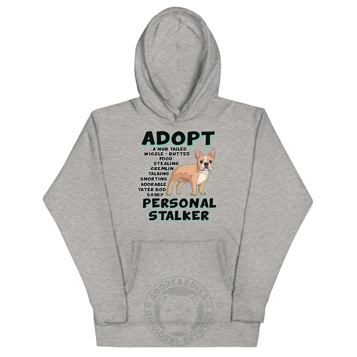 "Adopt A Personal Stalker" French Bulldog Tote Bag | Fawn & White Colored