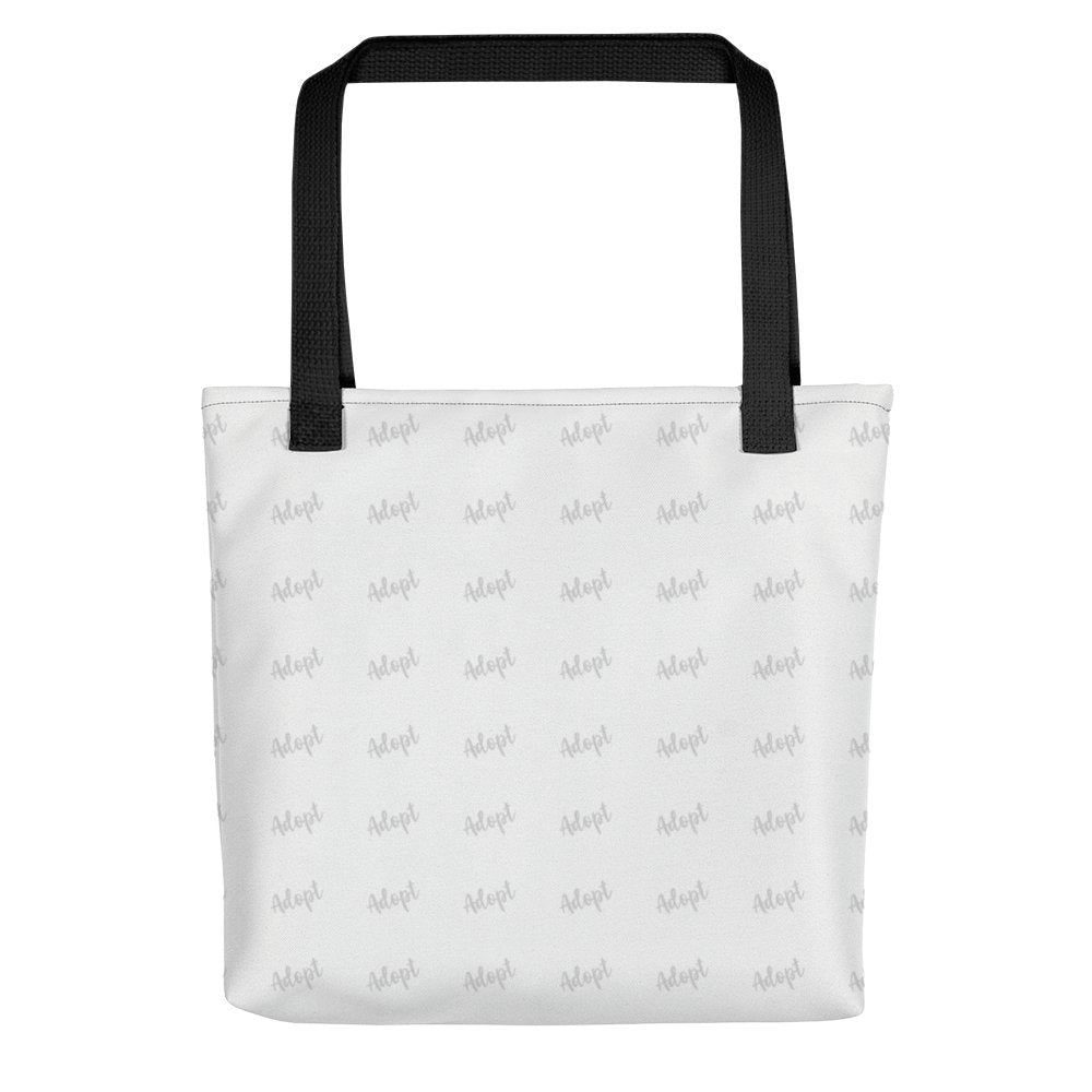 "Adopt A Personal Stalker" Male English Bulldog Tote Bag | Fawn & White Colored with Spina Bifida in Wheelchair