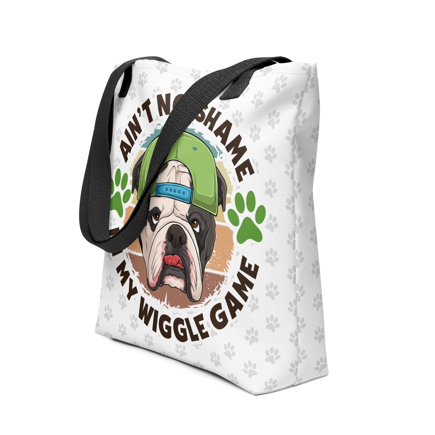 "Ain’t No Shame in My Wiggle Game" Male English Bulldog Tote Bag