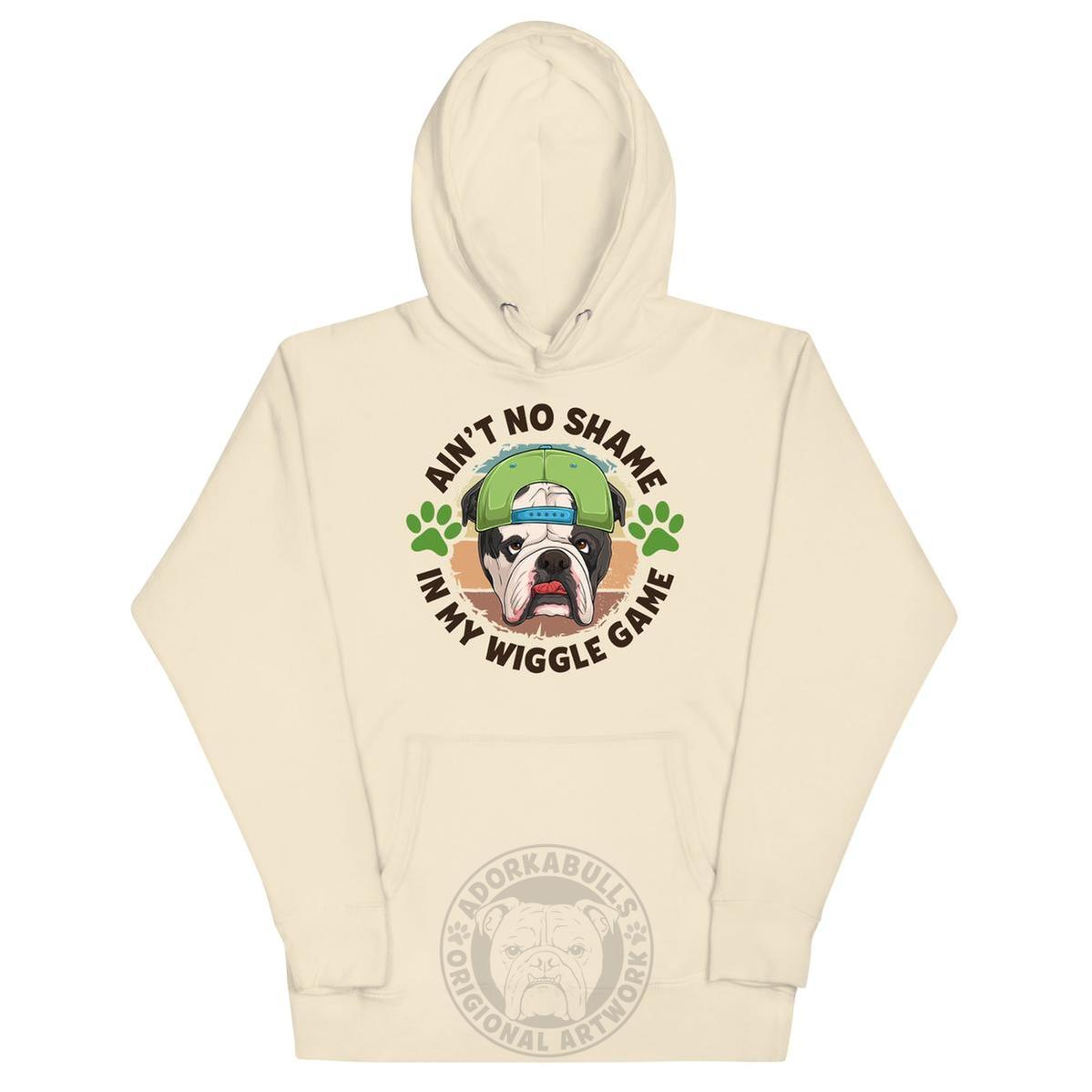 "Ain’t No Shame in My Wiggle Game" Male English Bulldog Unisex Hoodie
