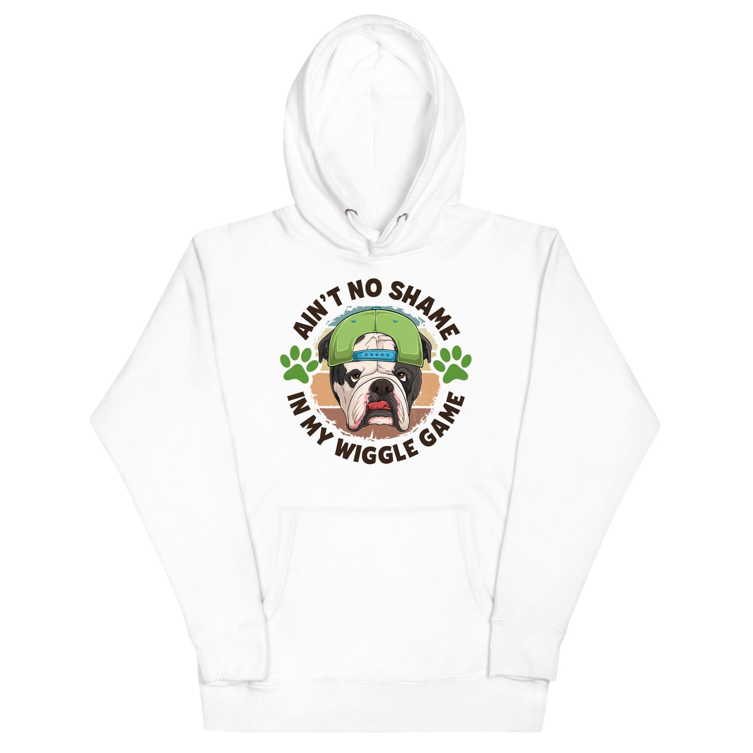 "Ain’t No Shame in My Wiggle Game" Male English Bulldog Unisex Hoodie