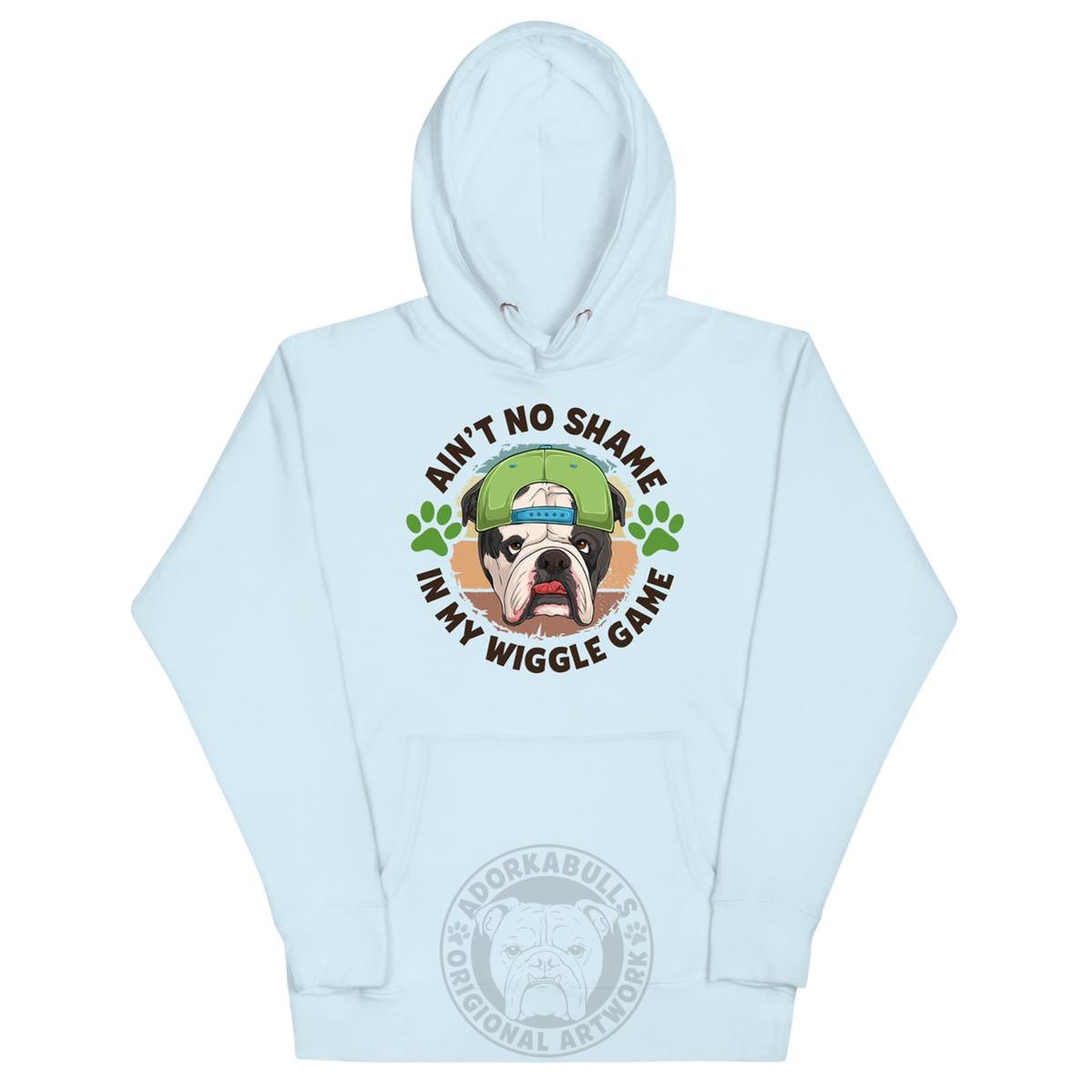 "Ain’t No Shame in My Wiggle Game" Male English Bulldog Unisex Hoodie
