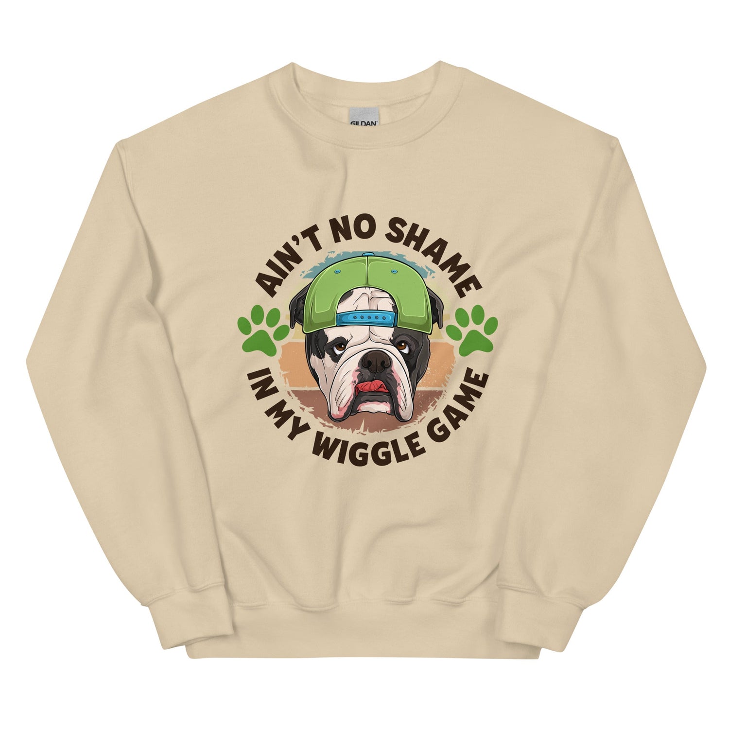 "Ain’t No Shame in My Wiggle Game" – Male English Bulldog Unisex Sweatshirt