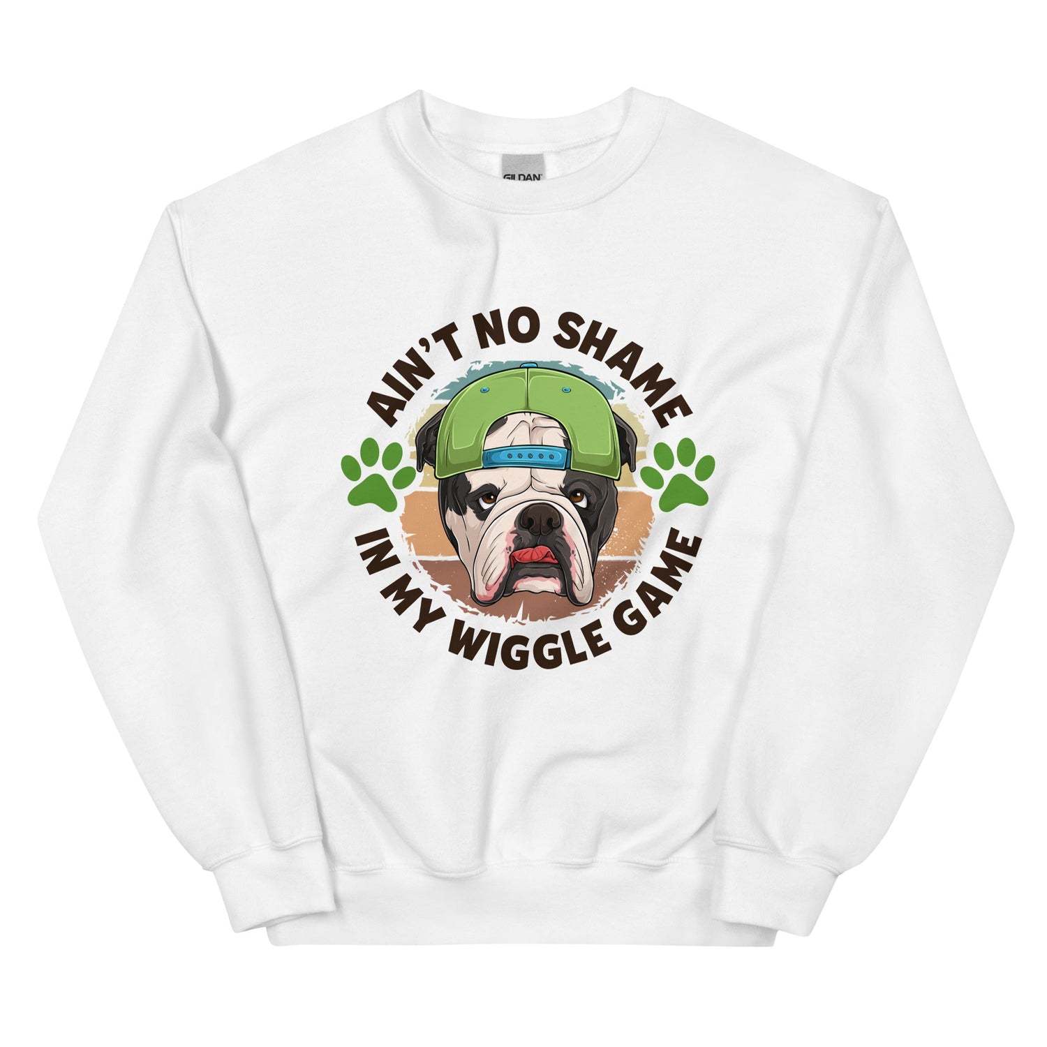 "Ain’t No Shame in My Wiggle Game" – Male English Bulldog Unisex Sweatshirt