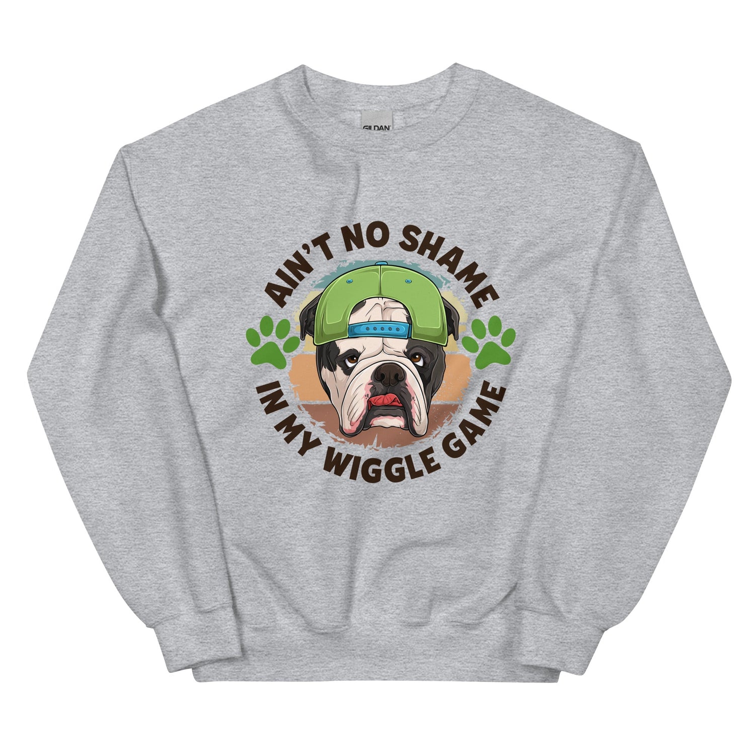 "Ain’t No Shame in My Wiggle Game" – Male English Bulldog Unisex Sweatshirt