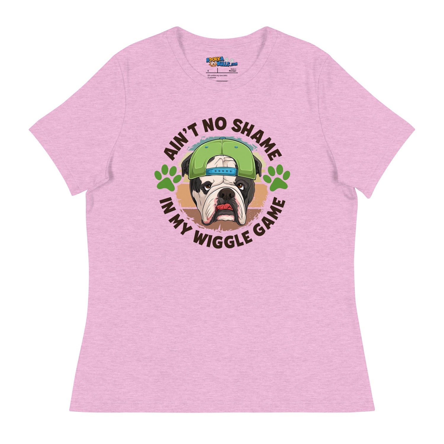 "Ain’t No Shame in My Wiggle Game" Male English Bulldog Women’s Tee
