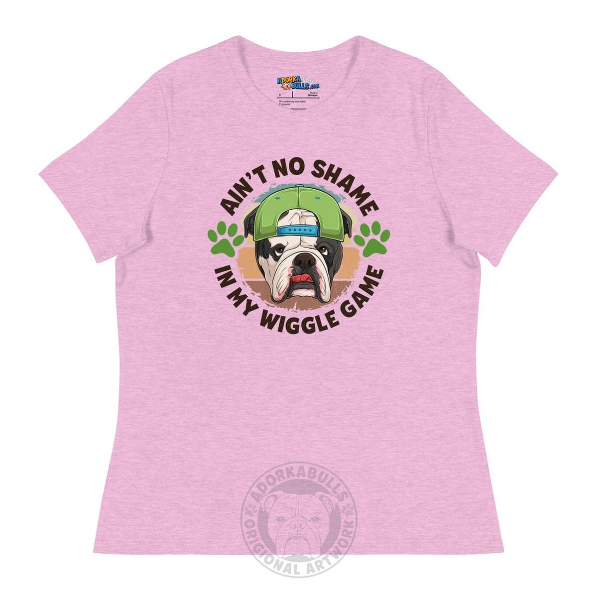 "Ain’t No Shame in My Wiggle Game" Male English Bulldog Women’s Tee