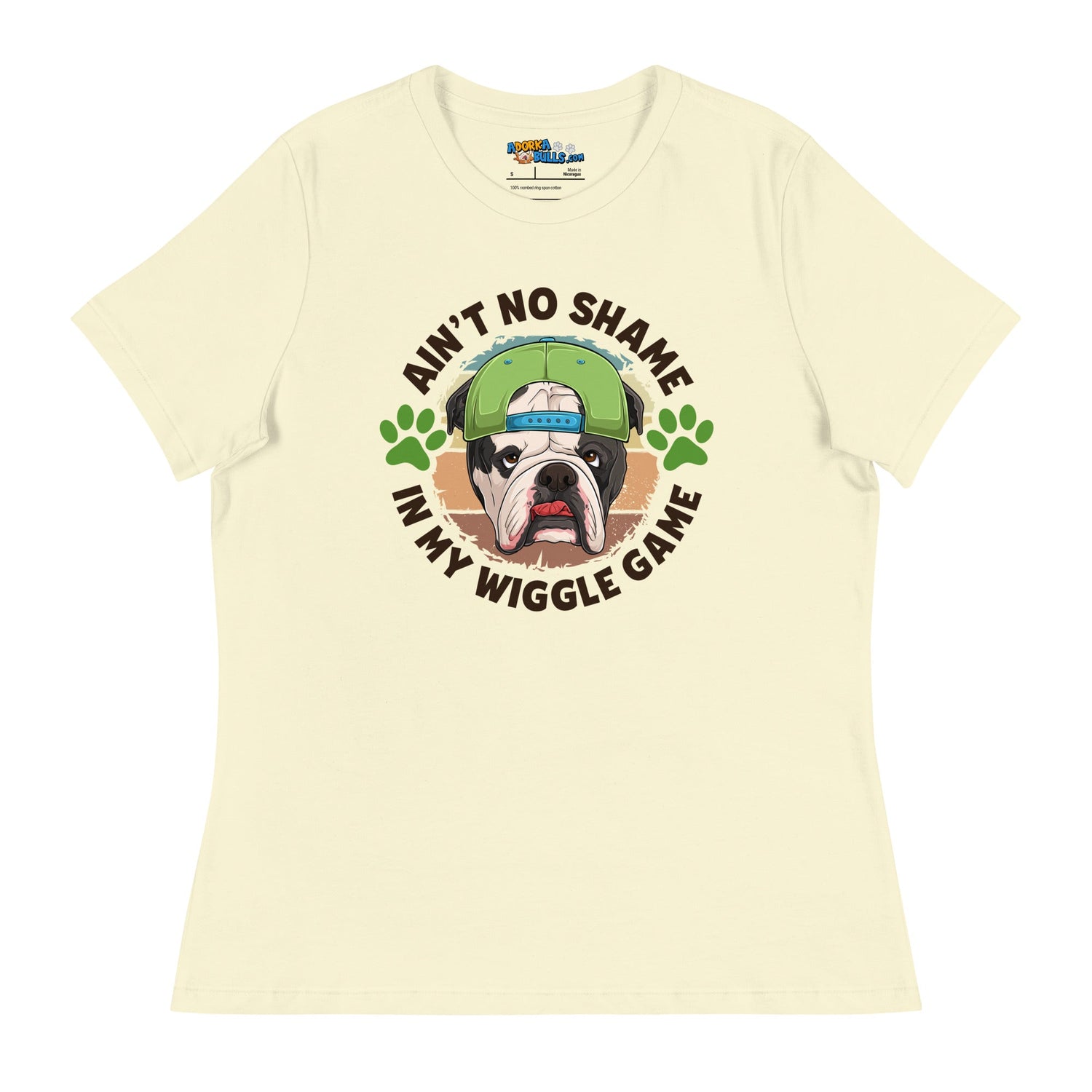 "Ain’t No Shame in My Wiggle Game" Male English Bulldog Women’s Tee
