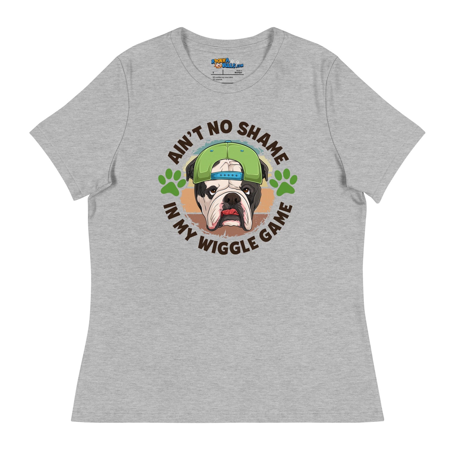 "Ain’t No Shame in My Wiggle Game" Male English Bulldog Women’s Tee