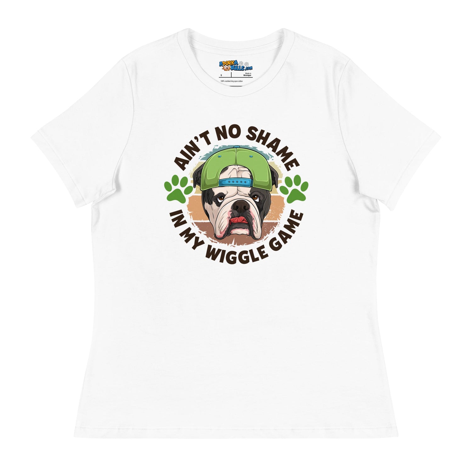 "Ain’t No Shame in My Wiggle Game" Male English Bulldog Women’s Tee