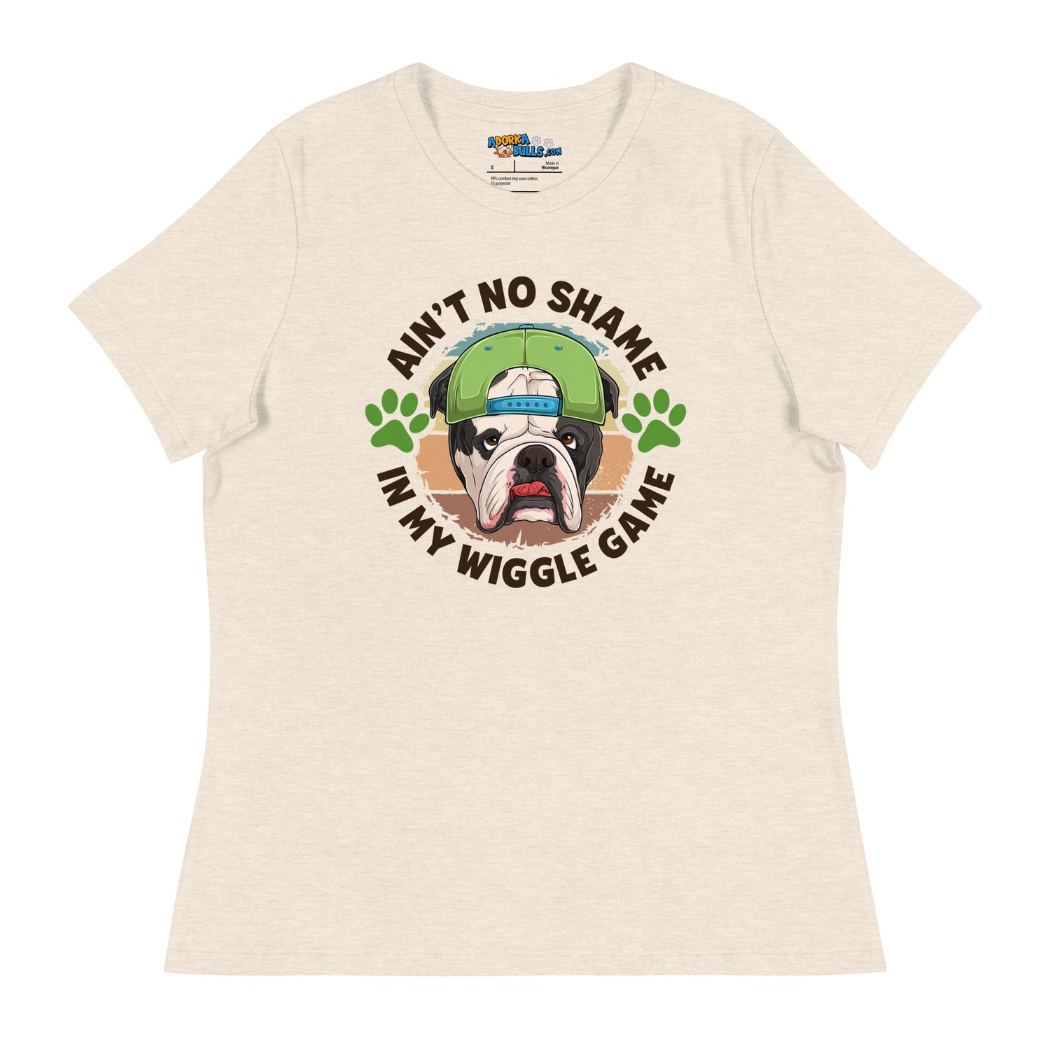 "Ain’t No Shame in My Wiggle Game" Male English Bulldog Women’s Tee