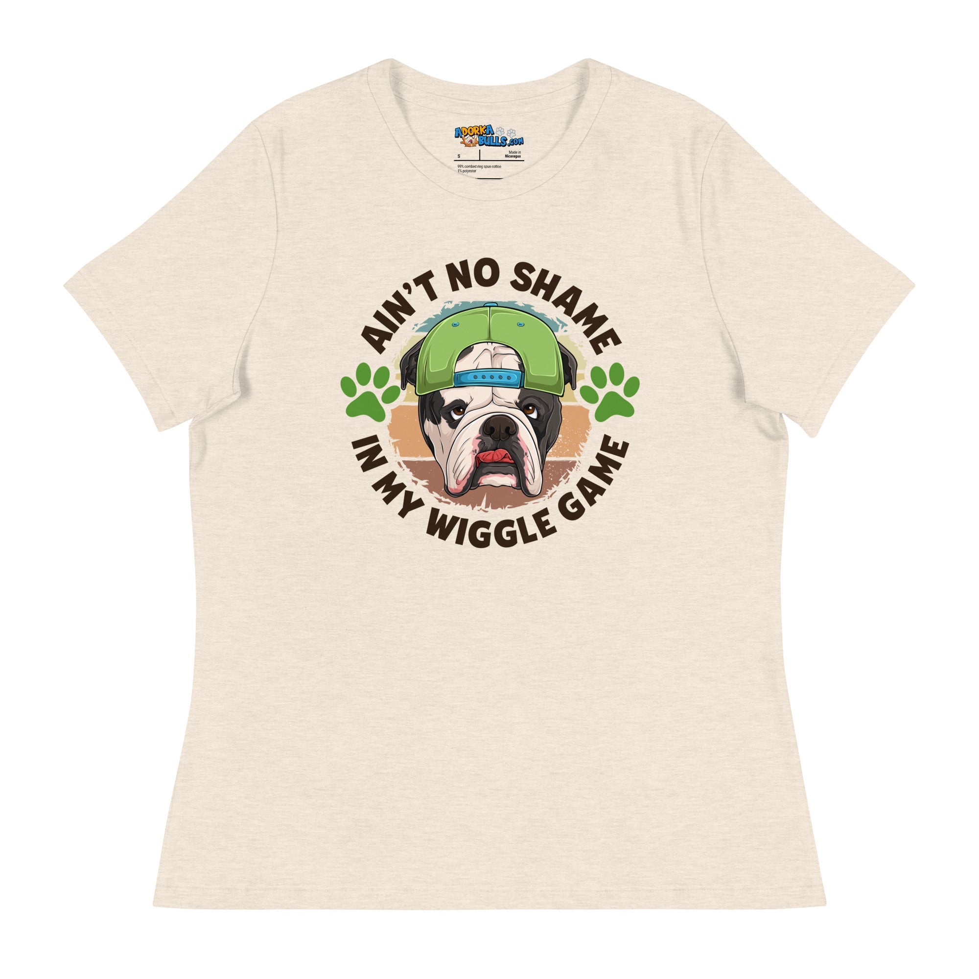 "Ain’t No Shame in My Wiggle Game" Male English Bulldog Women’s Tee