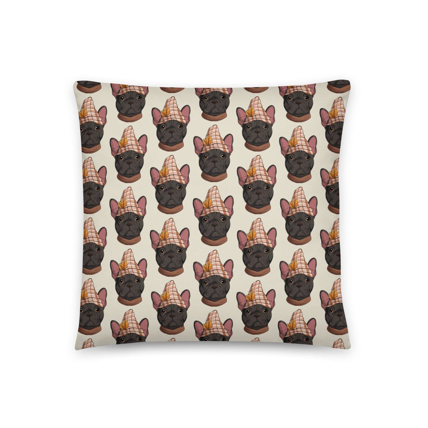 Thanksgiving Frenchie with Falling Leaves Throw Pillow | B&W Colored Male