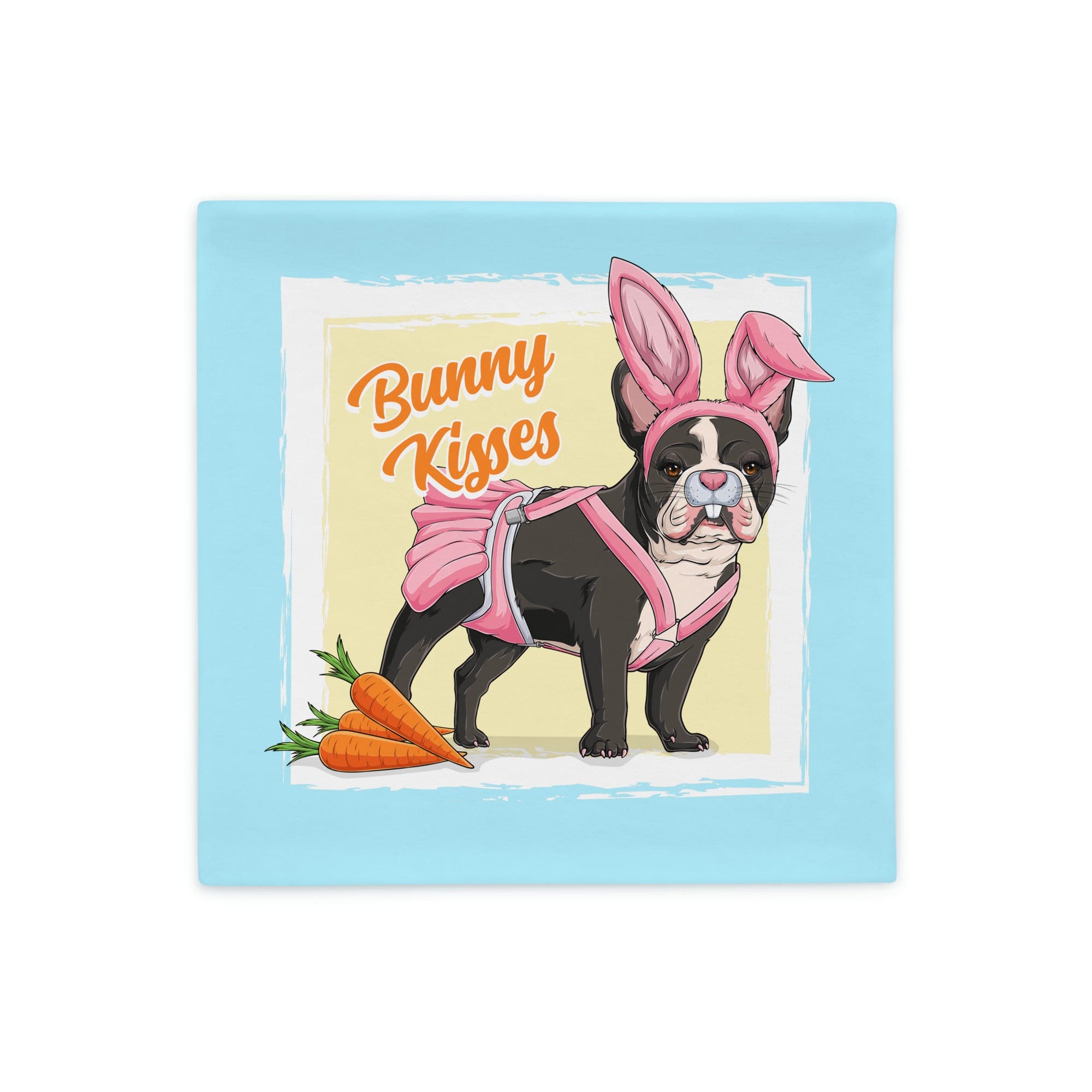 Pink "Bunny Kisses" Female Frenchie Pillow Case | B&W Colored