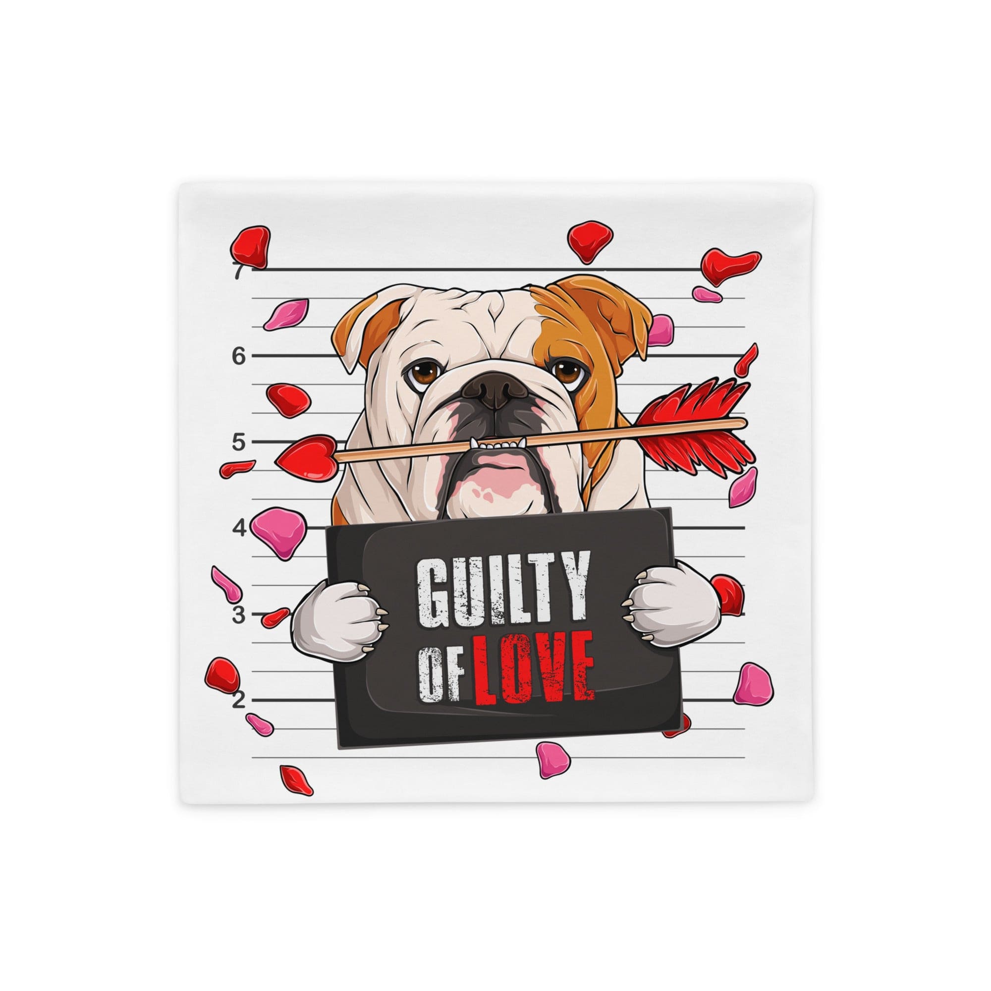 "Guilty of Love" English Bulldog Pillow Case | Red & White Colored Male