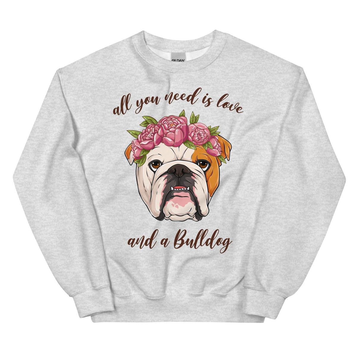 "All You Need Is Love and a Bulldog" Sweatshirt | Red & White Colored