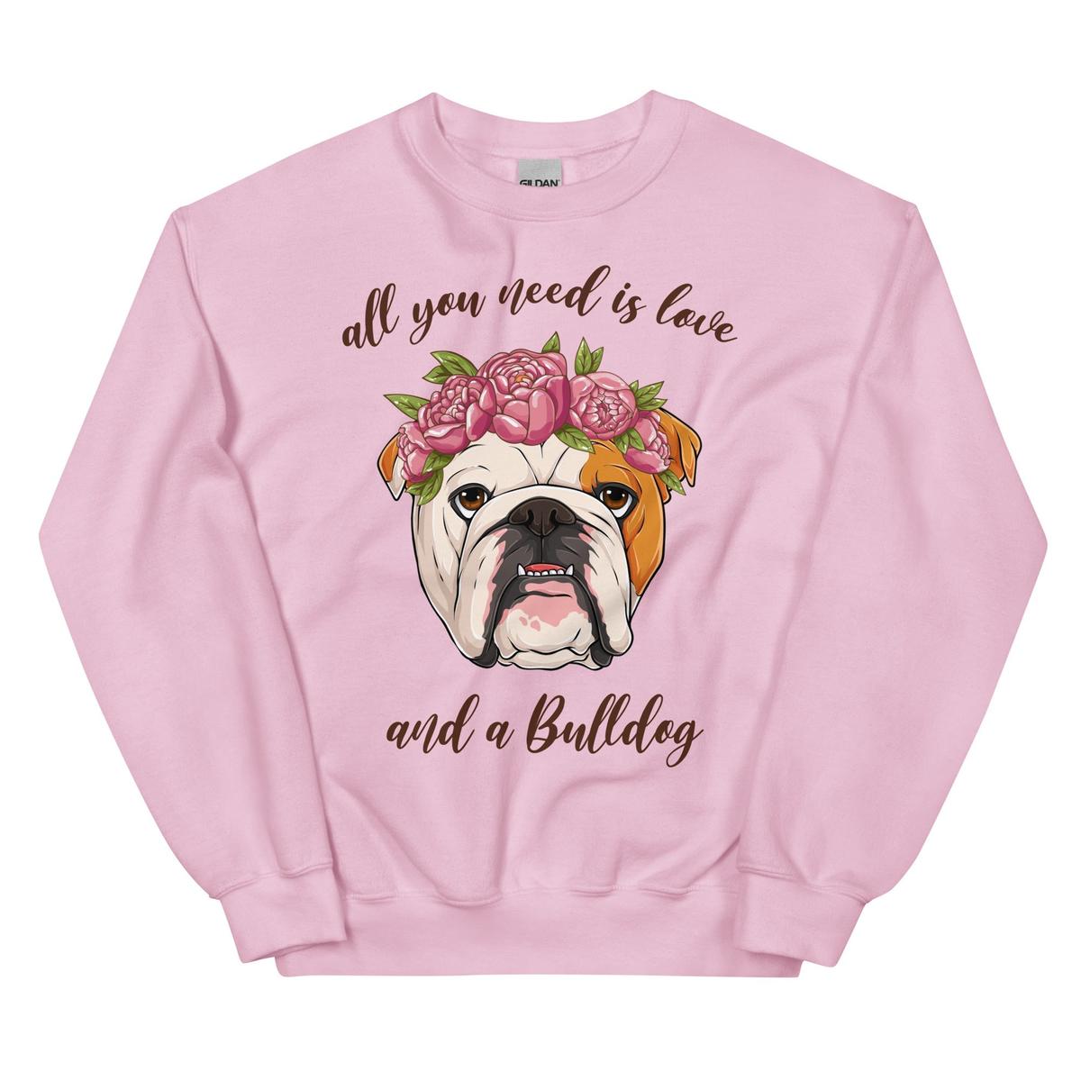 "All You Need Is Love and a Bulldog" Sweatshirt | Red & White Colored