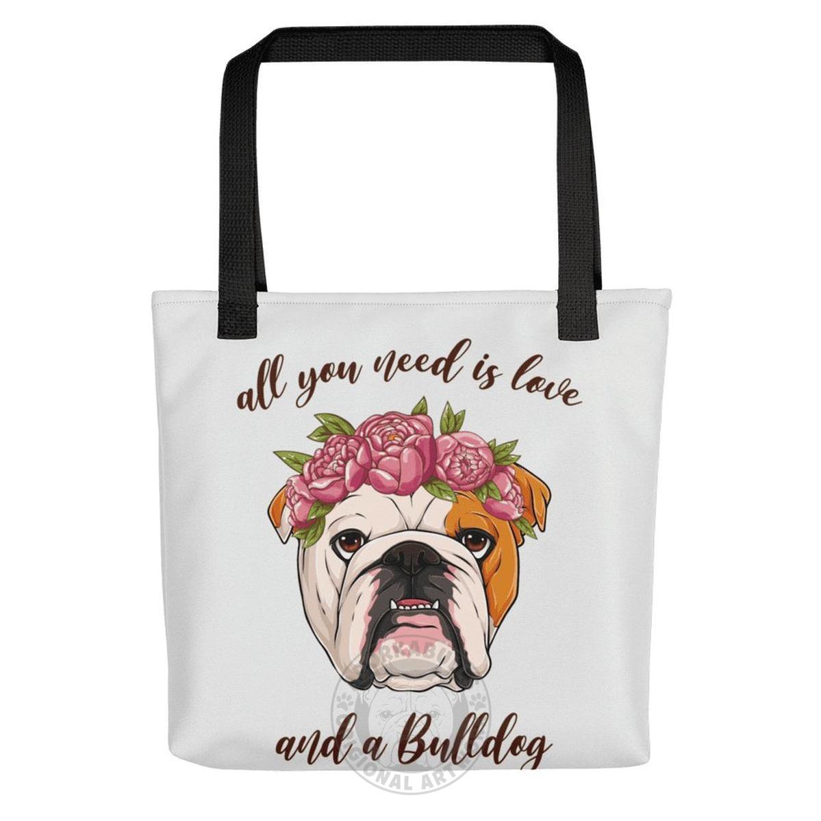 "All You Need Is Love and a Bulldog" Tote Bag | Red & White Colored