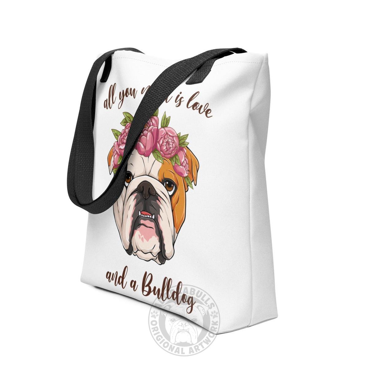 "All You Need Is Love and a Bulldog" Tote Bag | Red & White Colored
