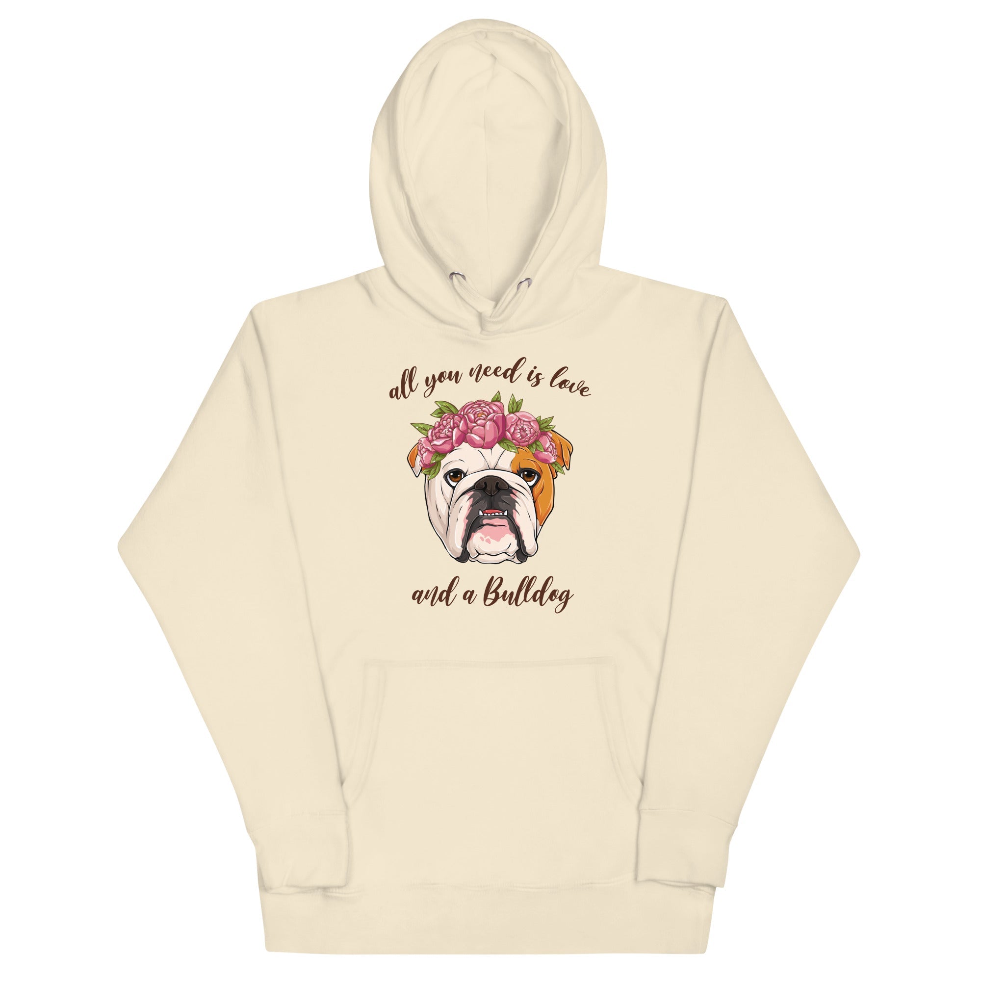 "All You Need Is Love and a Bulldog" Unisex Hoodie | Red & White Colored English Bulldog