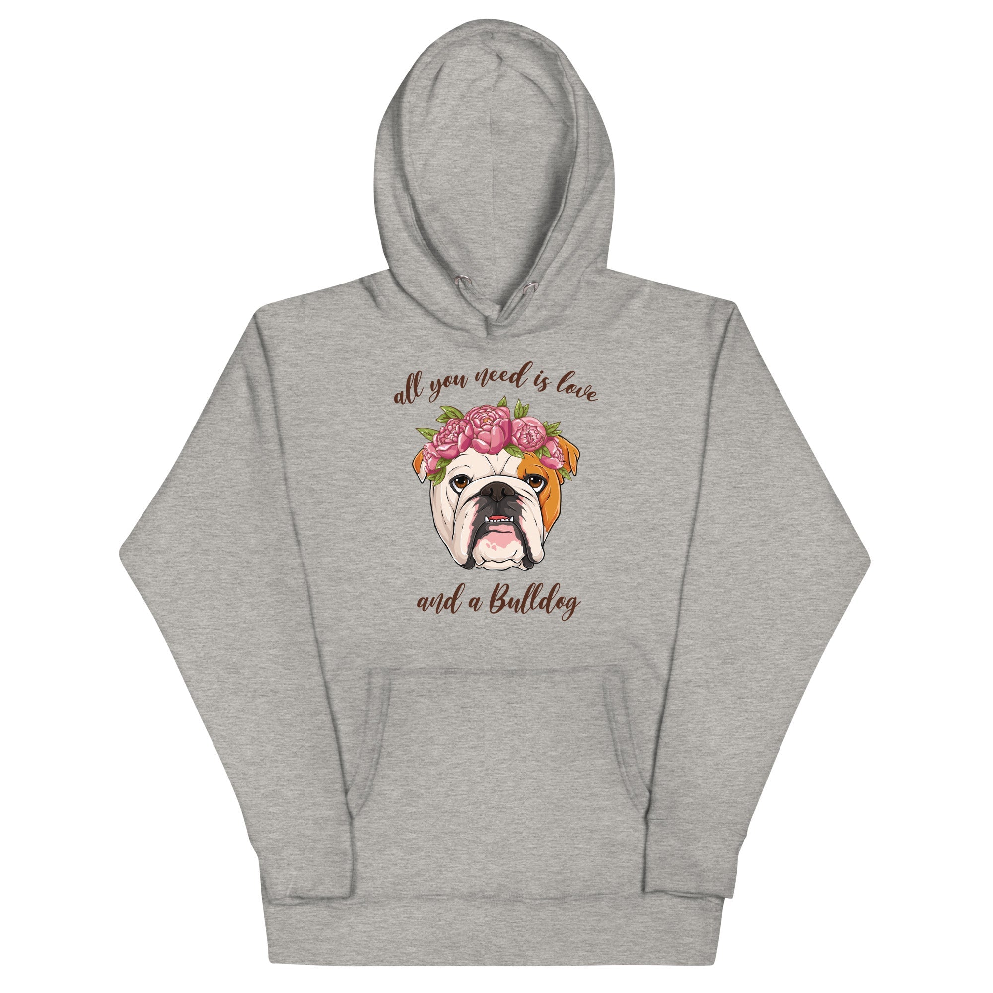 "All You Need Is Love and a Bulldog" Unisex Hoodie | Red & White Colored English Bulldog