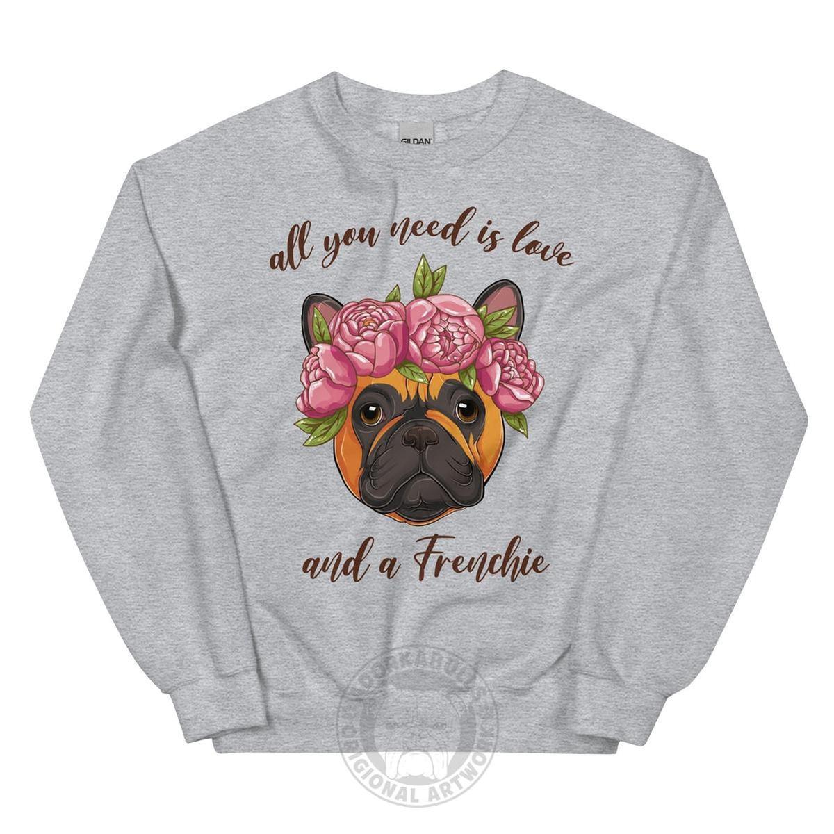 "All You Need Is Love and a Frenchie" Sweatshirt | Red & White Colored