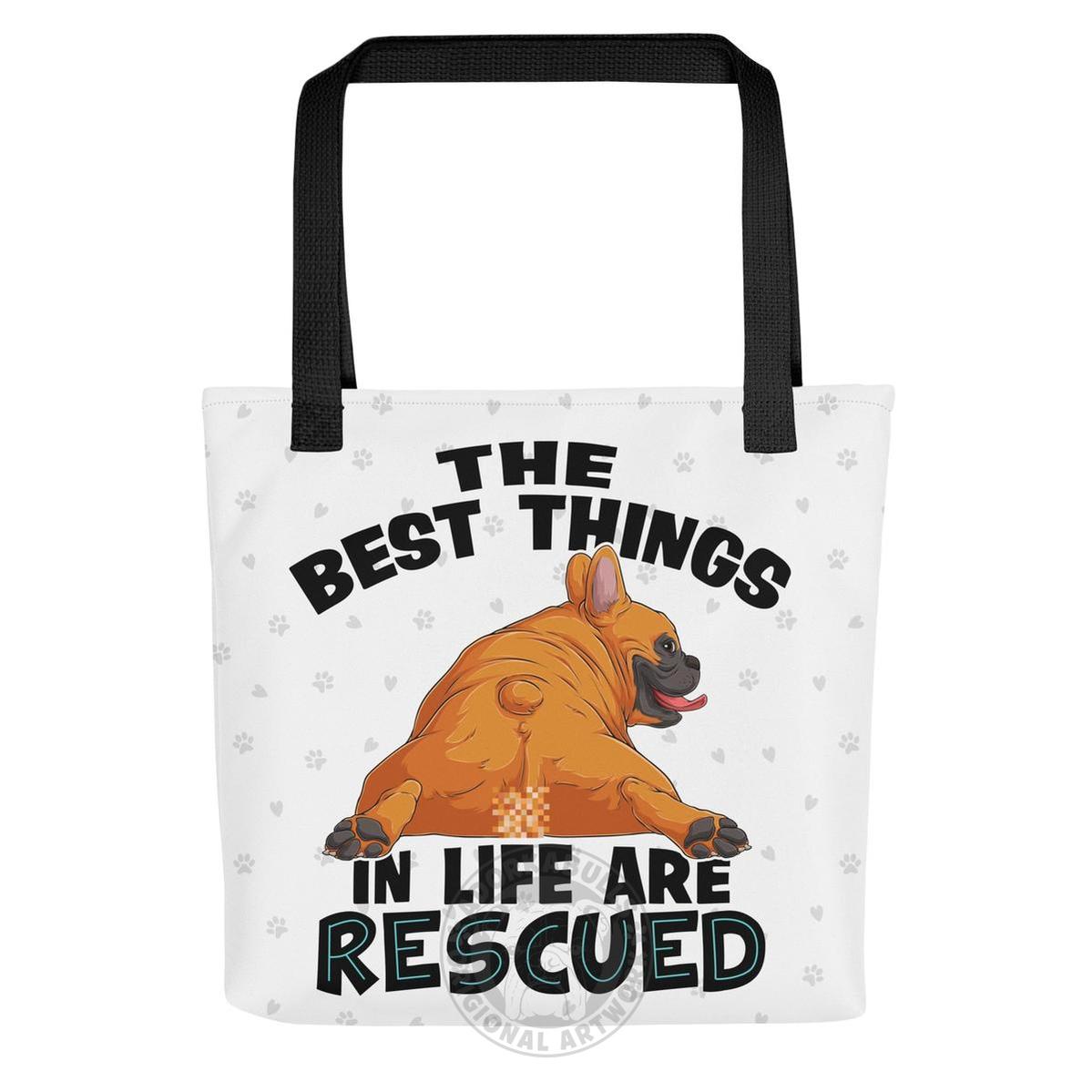 "Best Things in Life are Rescued" French Bulldog Tote Bag | Red & White Colored