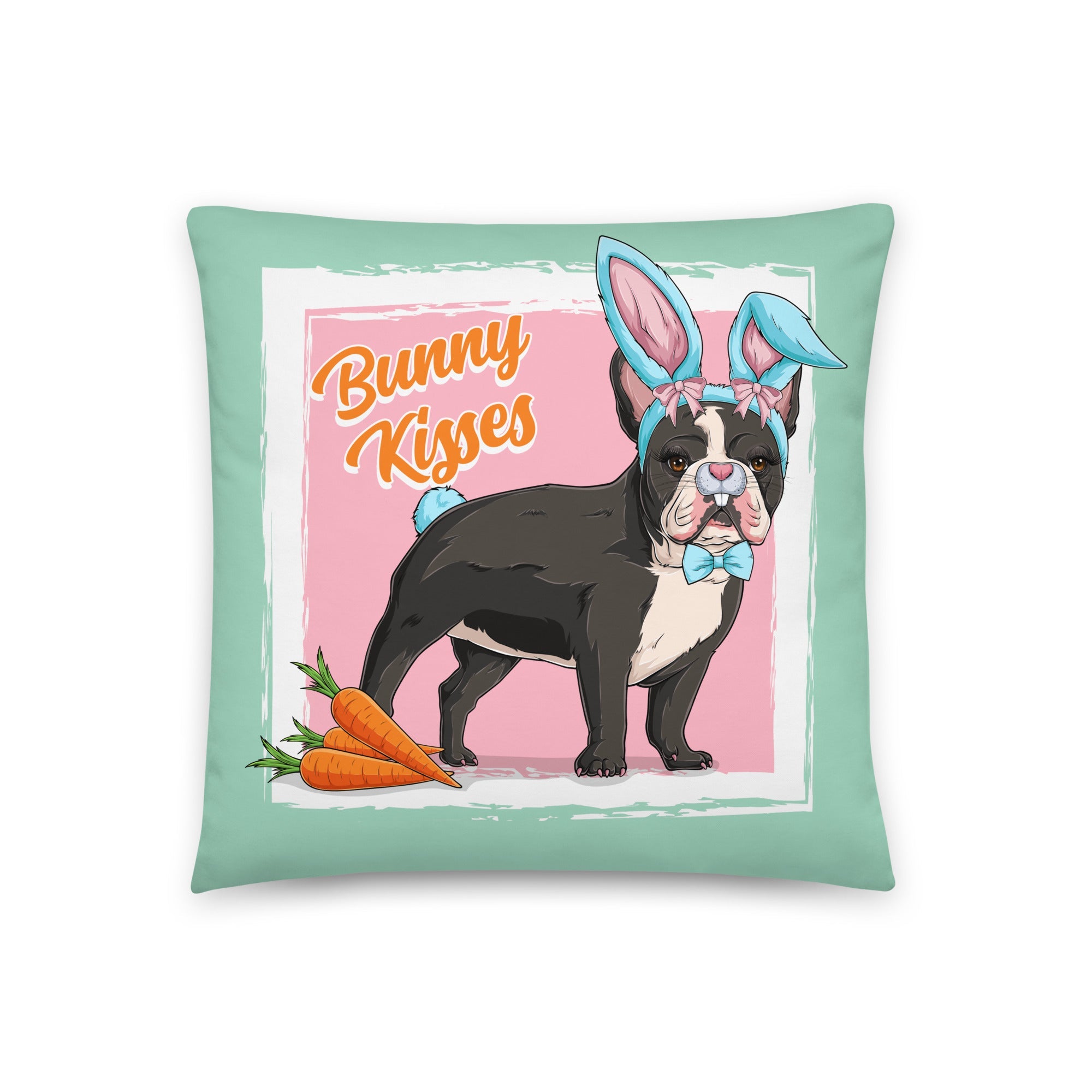 Blue "Bunny Kisses" Female French Bulldog Throw Pillow | B&W Colored