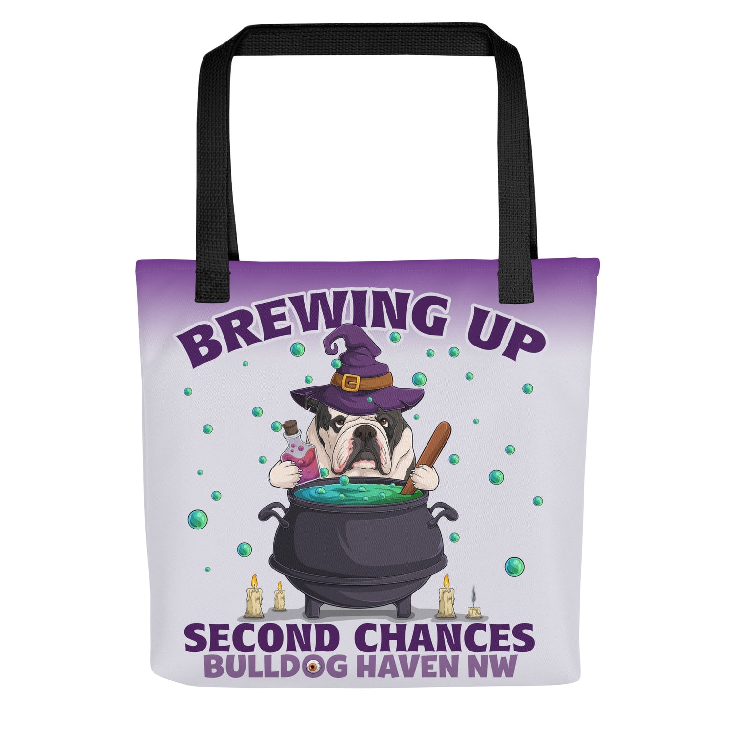 “Brewing Up Second Chances” BHNW Bulldog Witch Tote Bag