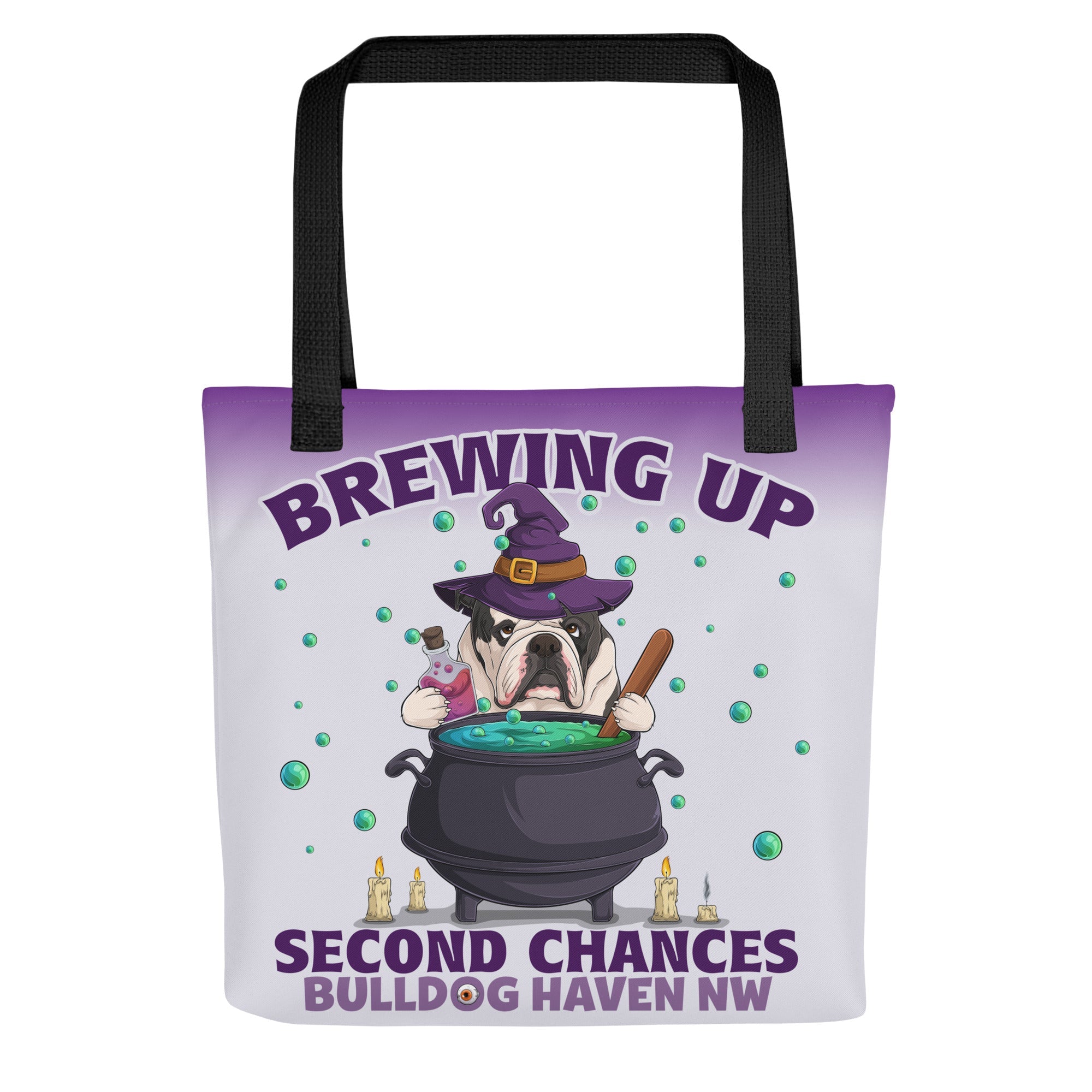 “Brewing Up Second Chances” BHNW Bulldog Witch Tote Bag