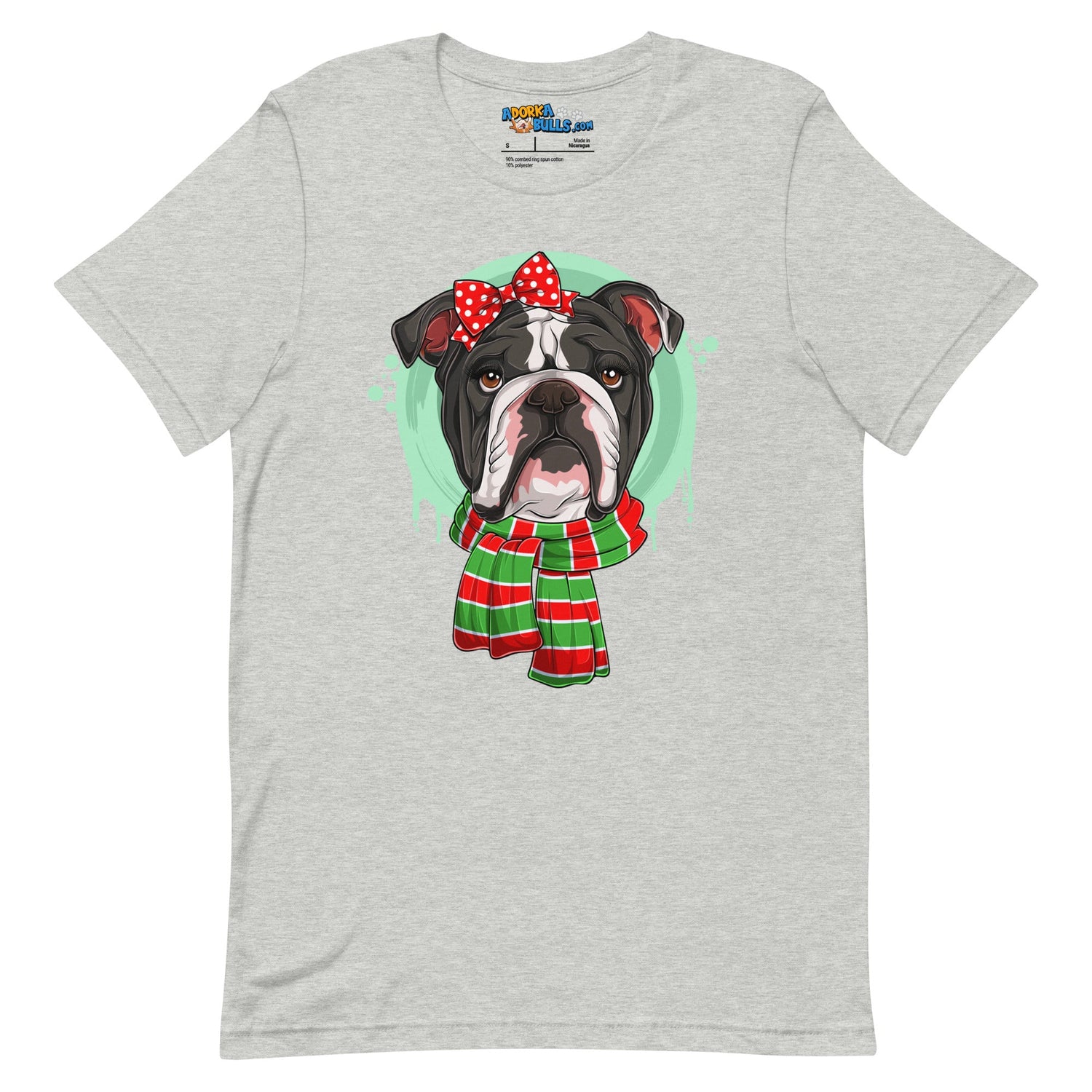 Bulldog in Christmas Scarf Unisex Tee | B&W Colored Female