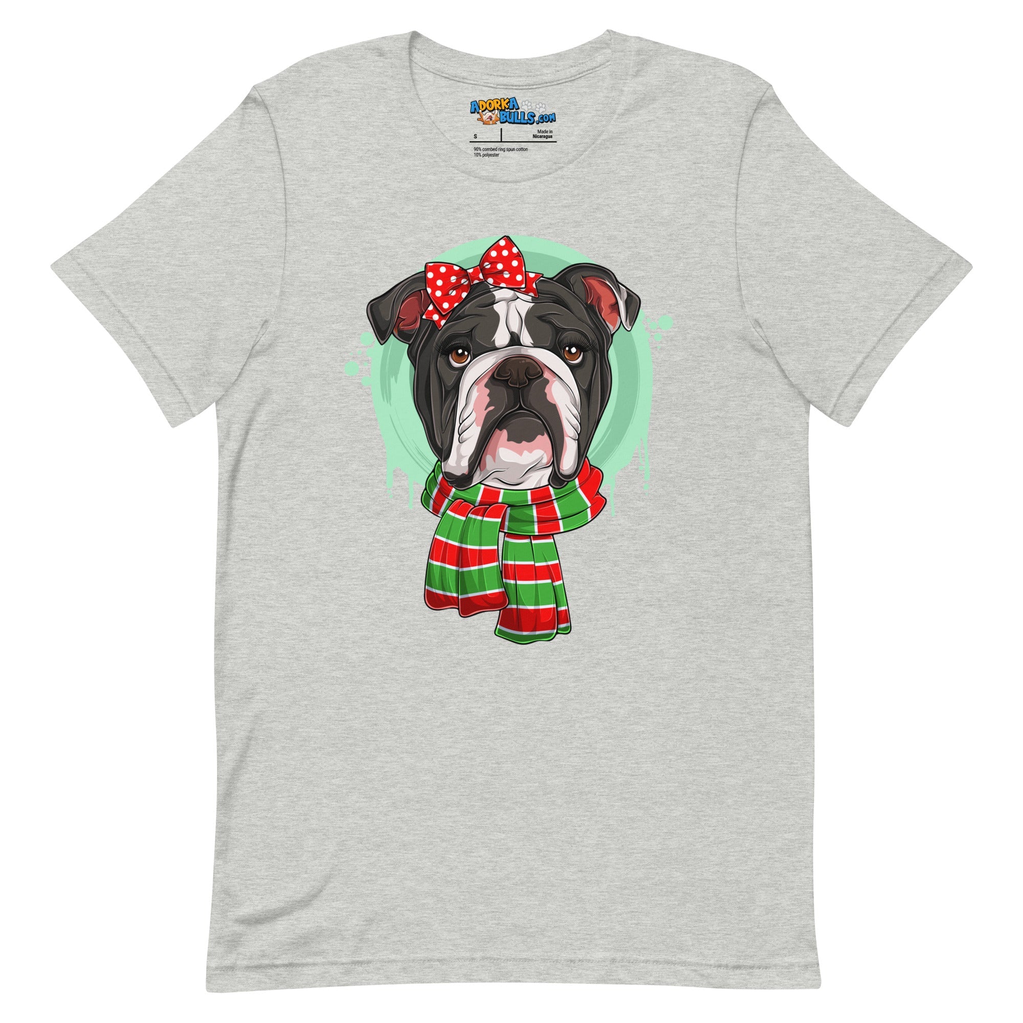 Bulldog in Christmas Scarf Unisex Tee | B&W Colored Female