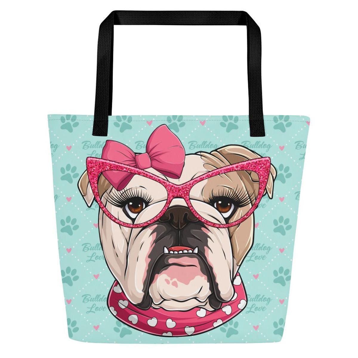 “Bulldog Love” Tote Bag with Inside Pocket | Fawn & White Colored