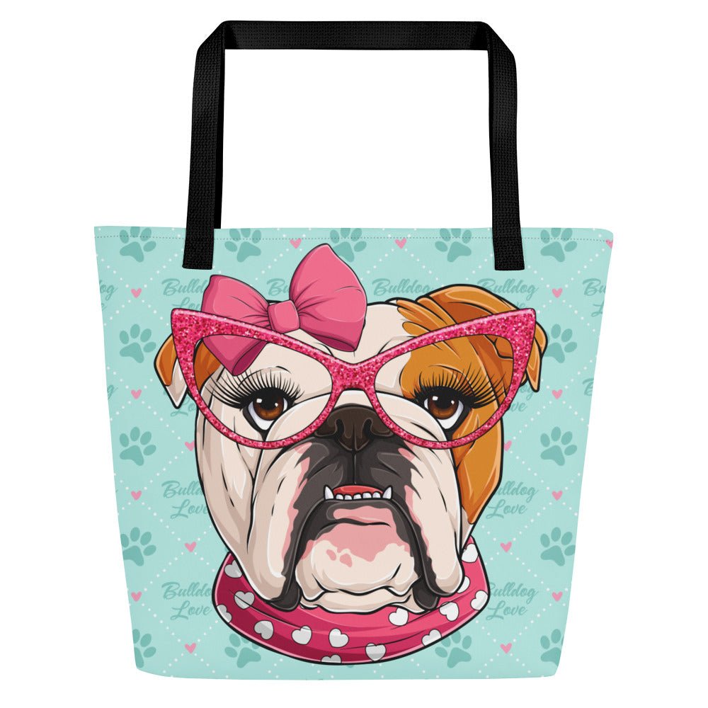 “Bulldog Love” Tote Bag with Inside Pocket | Red & White Colored