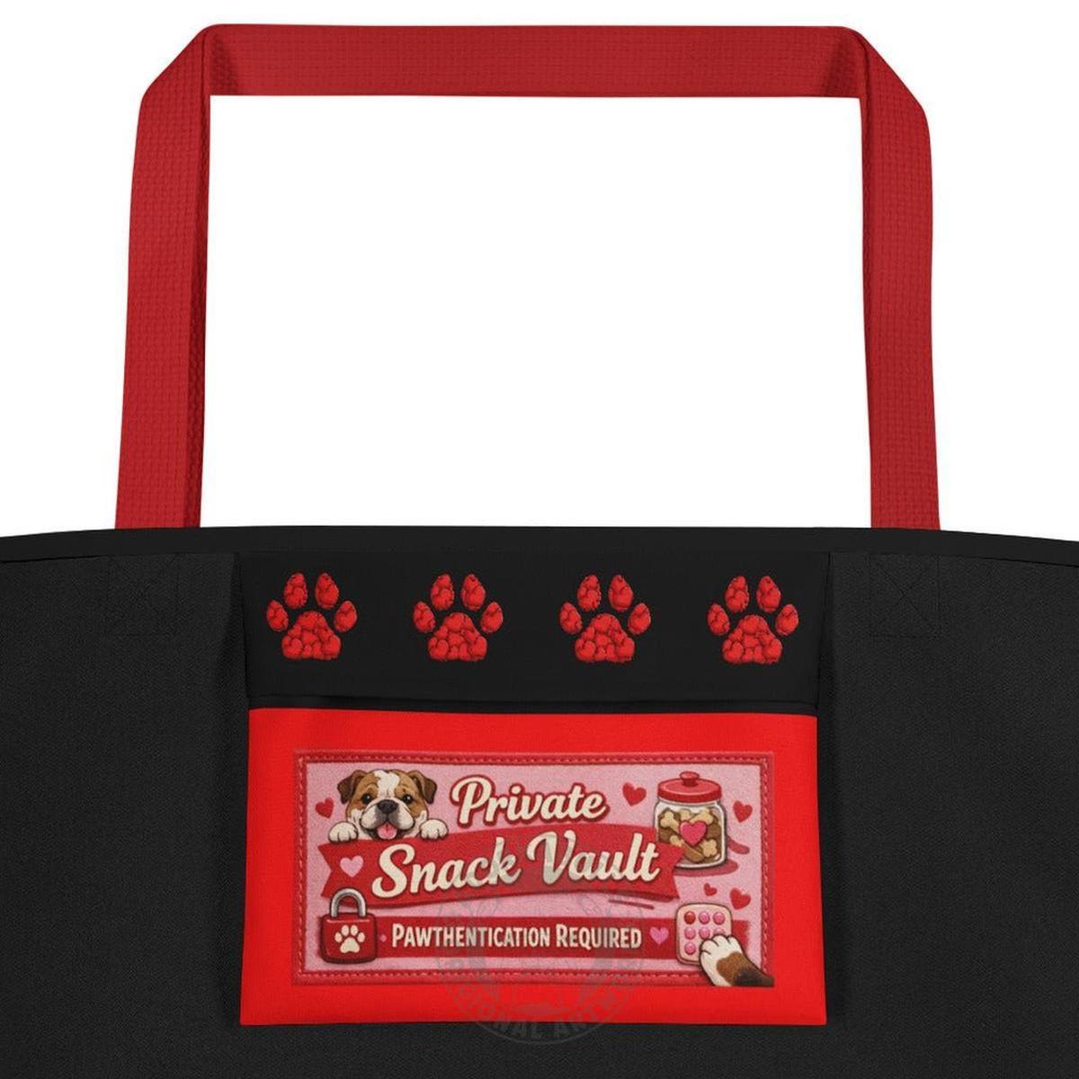 Bulldog “Pop of Love – With a Side of Snacks” Large Tote Bag with Pocket | B&W Colored