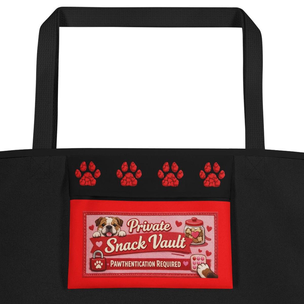 Bulldog “Pop of Love – With a Side of Snacks” Large Tote Bag with Pocket | B&W Colored