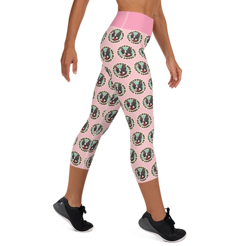 "Bulldogs Are My Happy Place" French Bulldog Yoga Capri Leggings