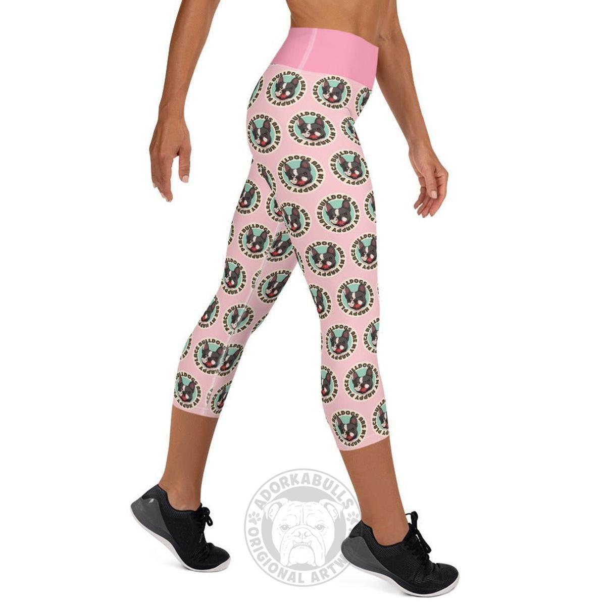 "Bulldogs Are My Happy Place" French Bulldog Yoga Capri Leggings