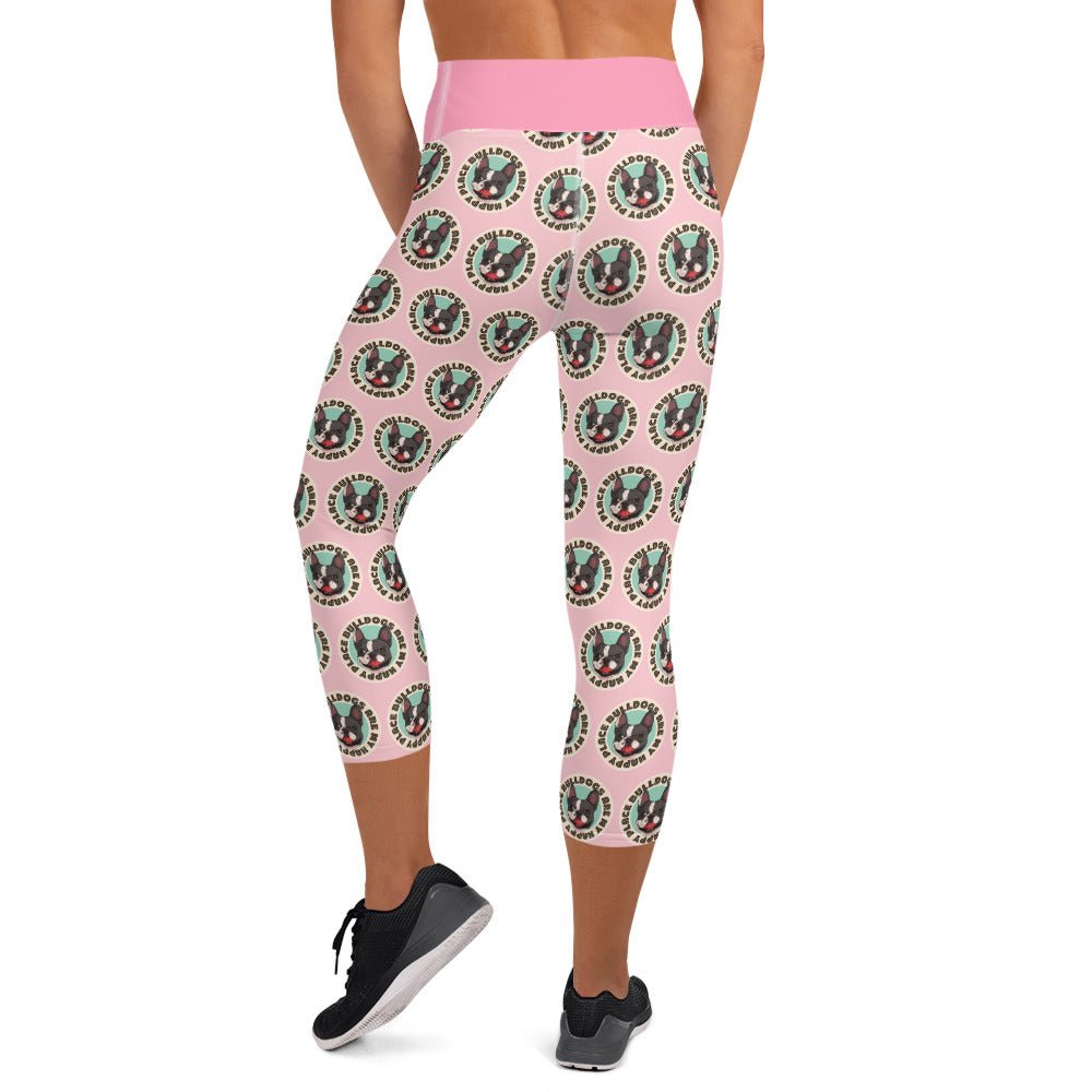 "Bulldogs Are My Happy Place" French Bulldog Yoga Capri Leggings