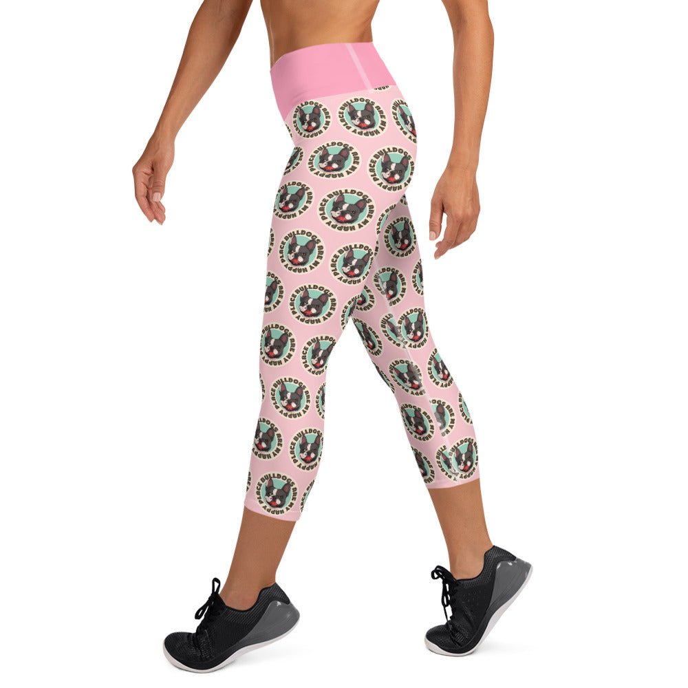 "Bulldogs Are My Happy Place" French Bulldog Yoga Capri Leggings