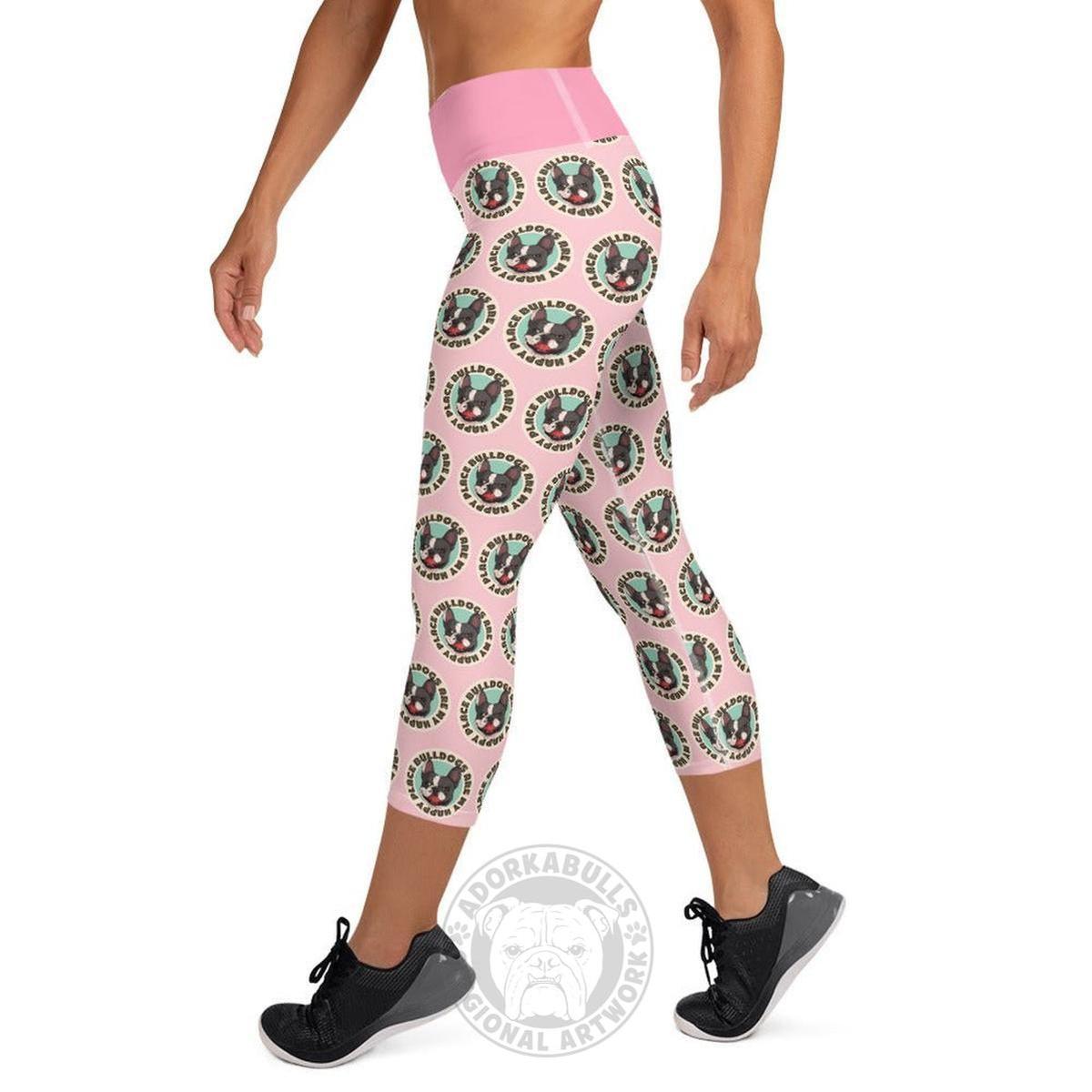 "Bulldogs Are My Happy Place" French Bulldog Yoga Capri Leggings